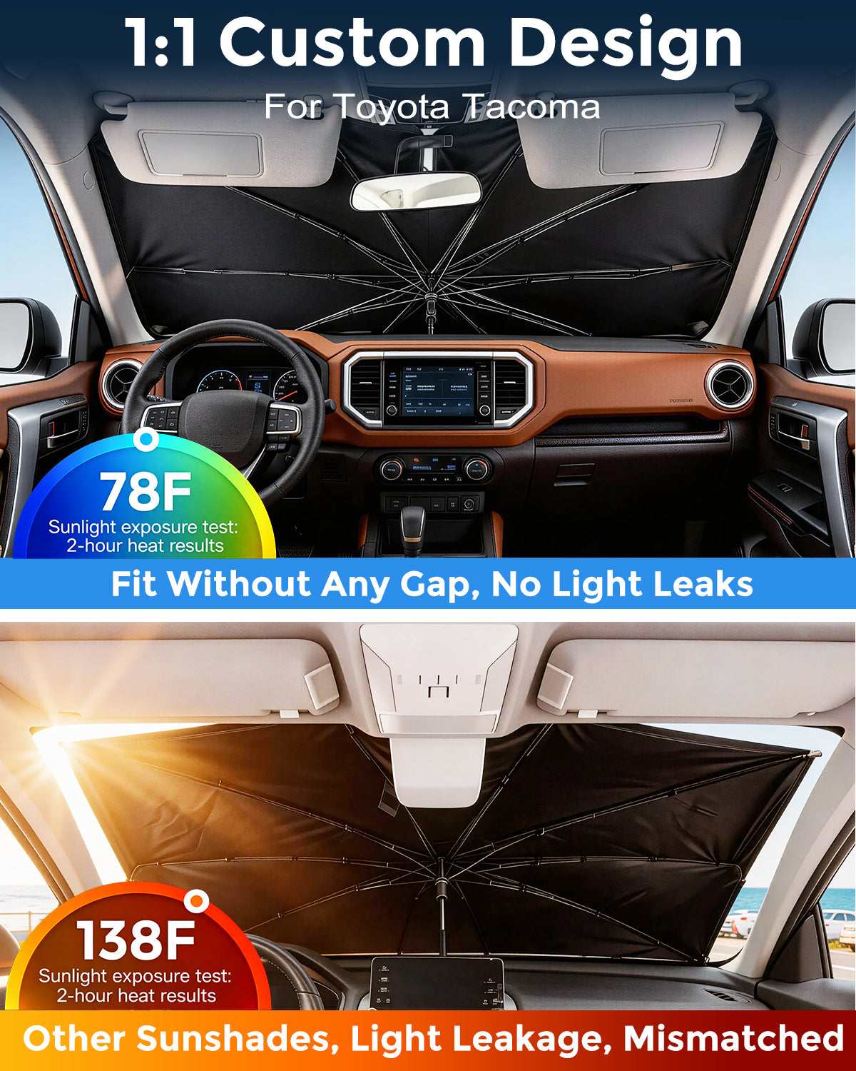 1: 1 Custom Design Windshield Sun Shade Umbrella for 2024-2026 Toyota Tacoma