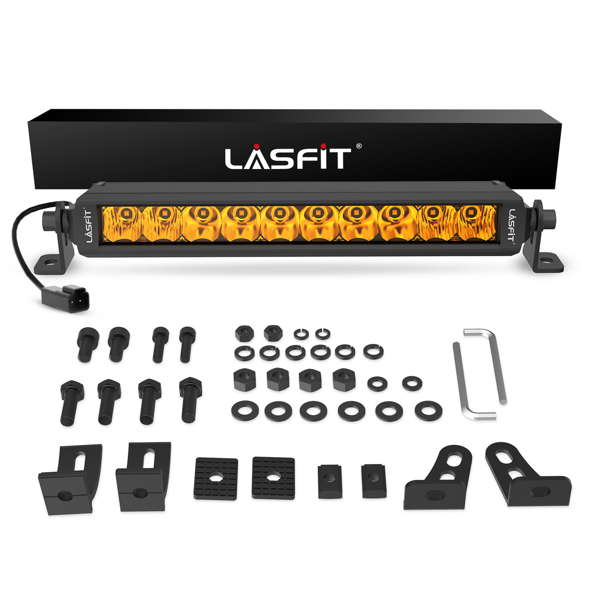 Lasfit 12"/22"/32"/42"/52" Off-Road Slim Single Row Combo Flood Spot Beam LED Amber Light Bars