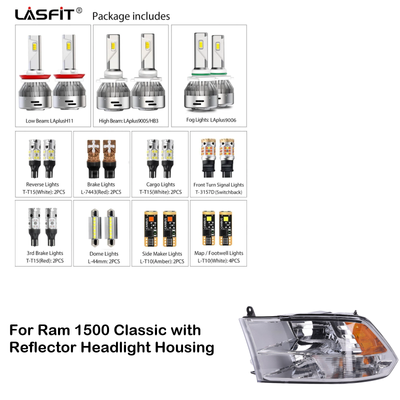 2019 2020 Ram 1500 LED Bulbs combo package for with reflector headlight housing