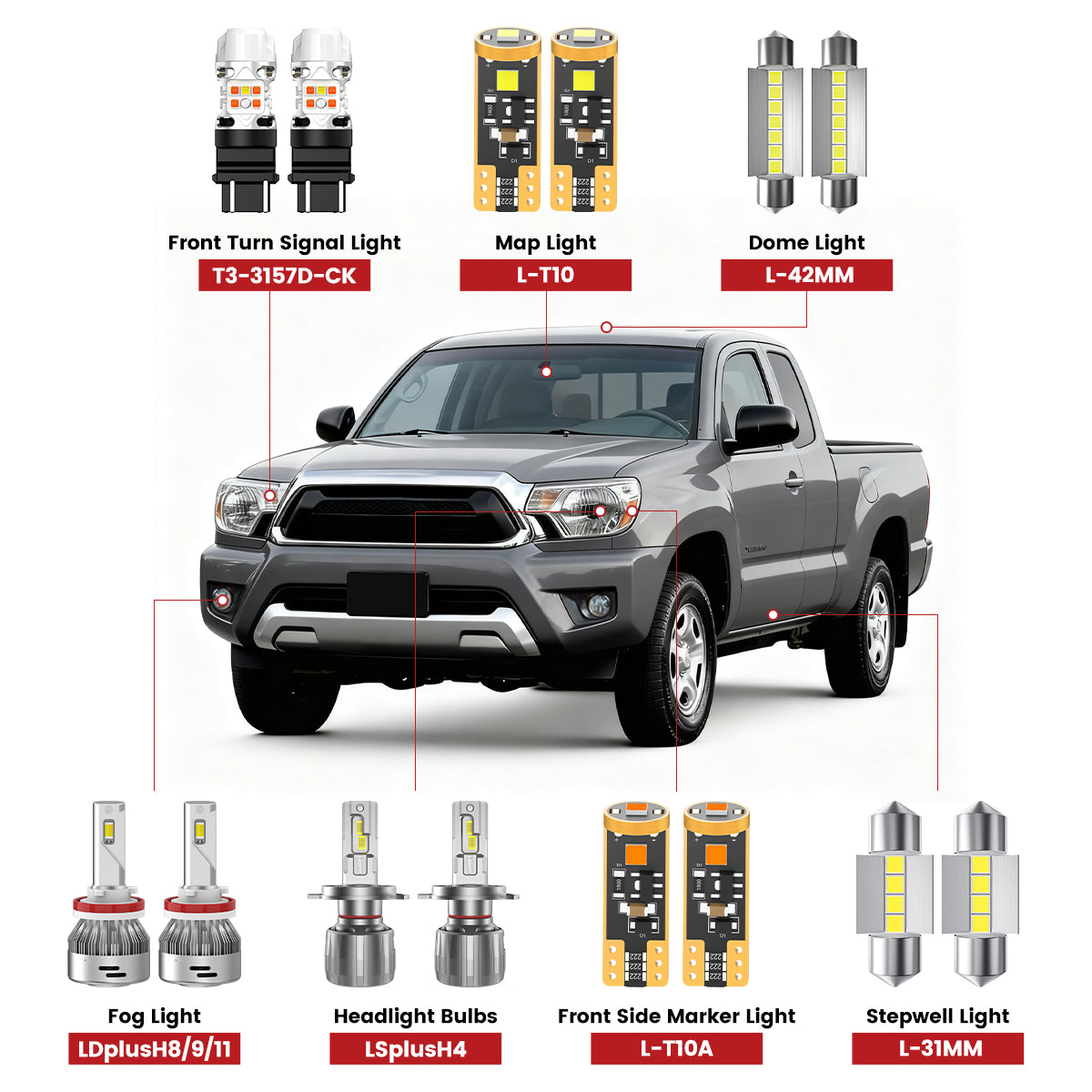 Lasfit front led bulbs for 2001-2015 Toyota Tacoma