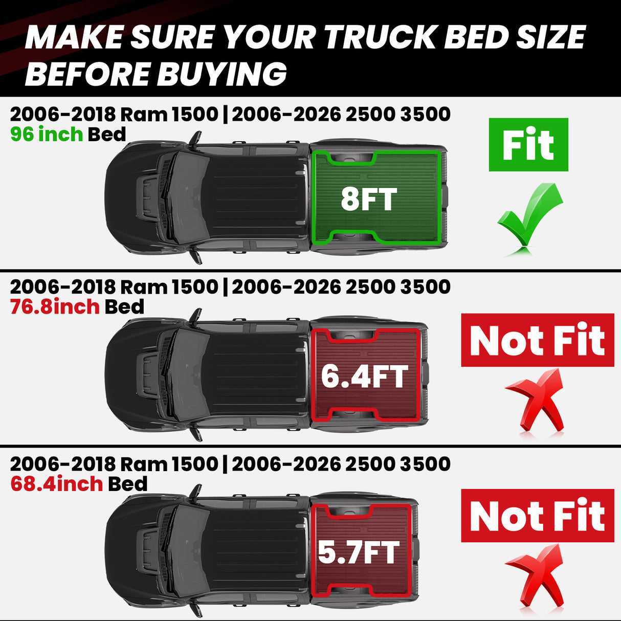 2006-2018 Ram 1500 8FT Bed Mat Fitment