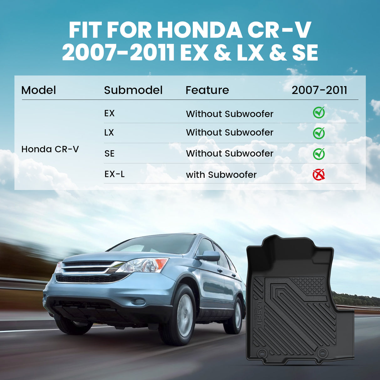 2007-2011 Honda CR-V Floor Mats & Cargo Mat Fit EX LX SE