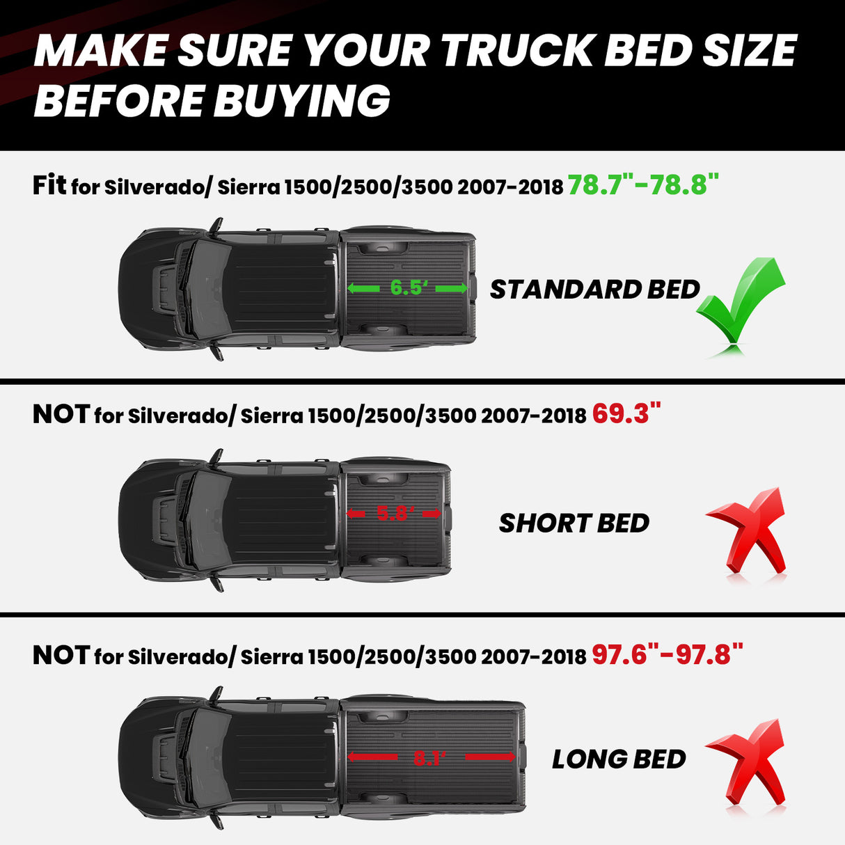 2007-2018 Chevy Silverado GMC Sierra 6.5FT Bed Mat