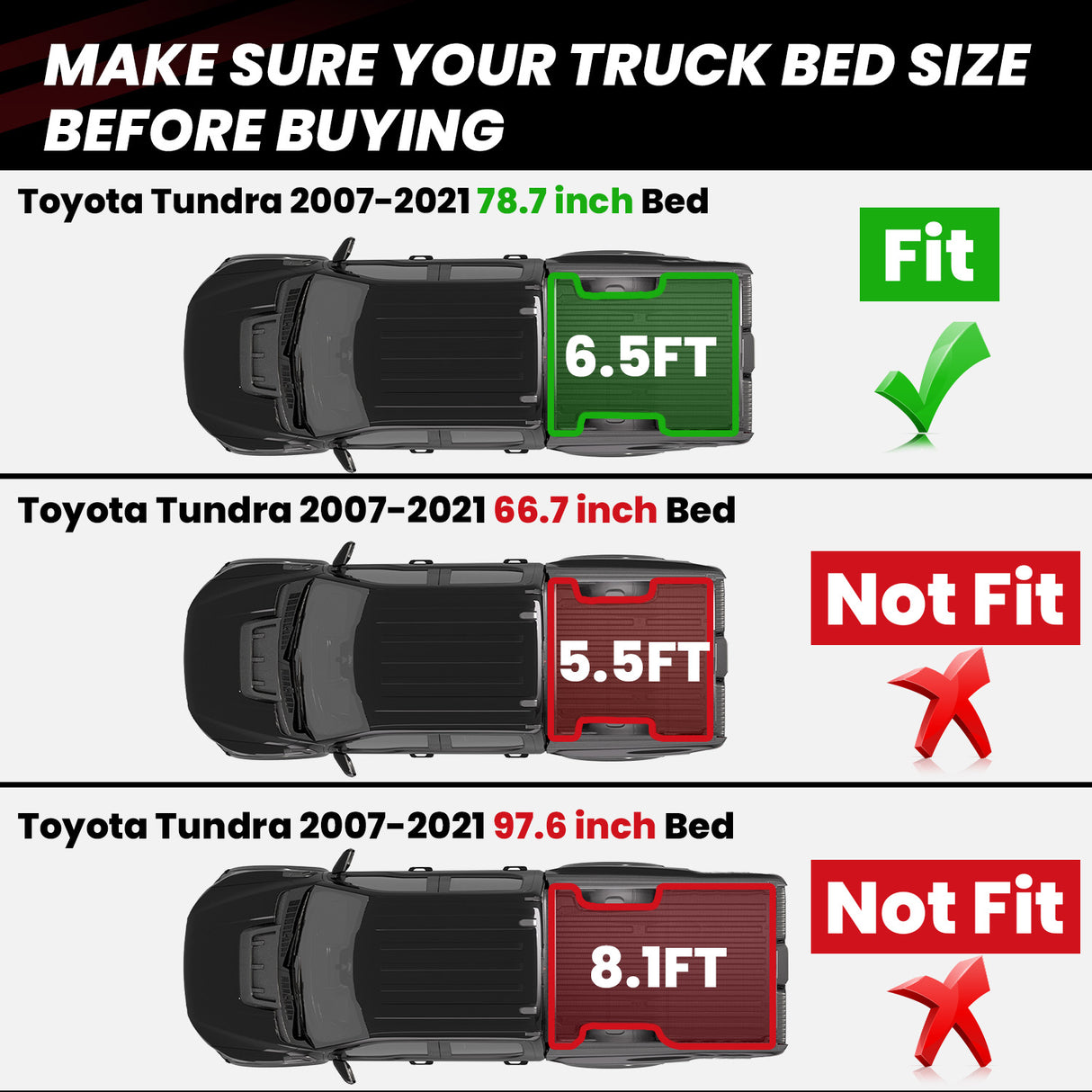 2007-2021 Toyota Tundra Bed Mat 6.5' Fitment