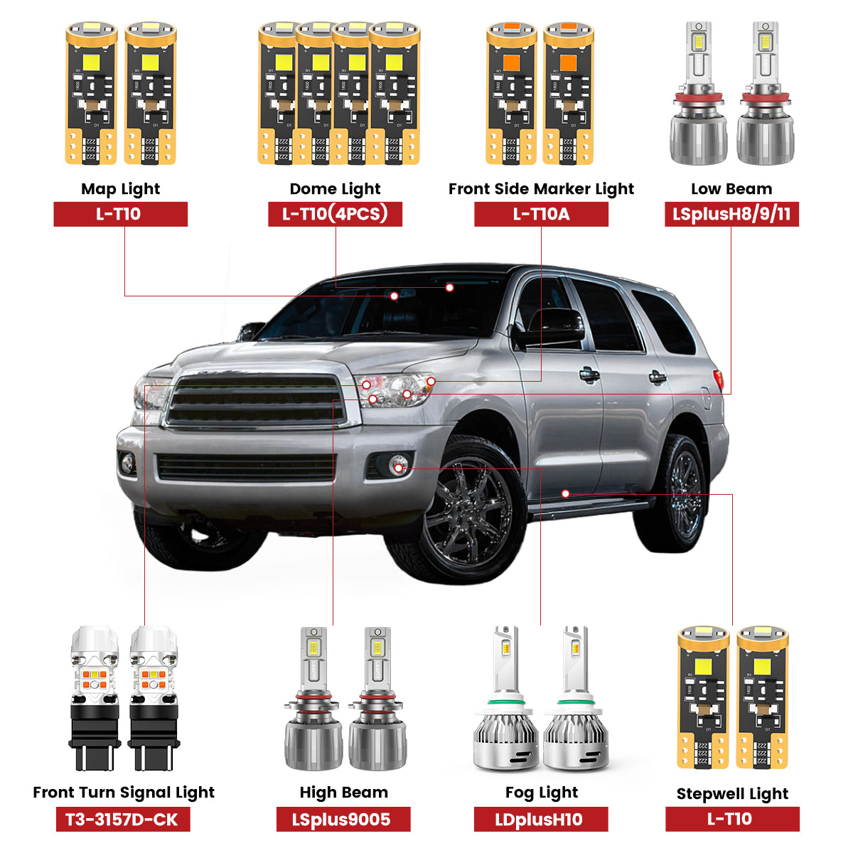Lasfit front led bulbs for 2008-2017 Toyota Sequoia