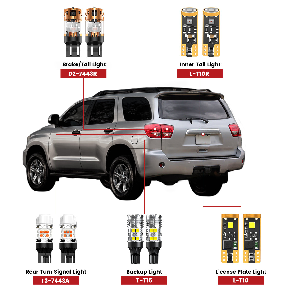 Lasfit rear led bulbs for 2008-2017 Toyota Sequoia