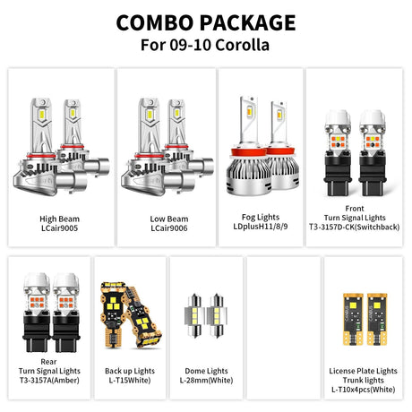 Fit for Toyota Corolla 2009-2013 LED Bulbs 9006 9005 Interior Light Bulbs Upgrade
