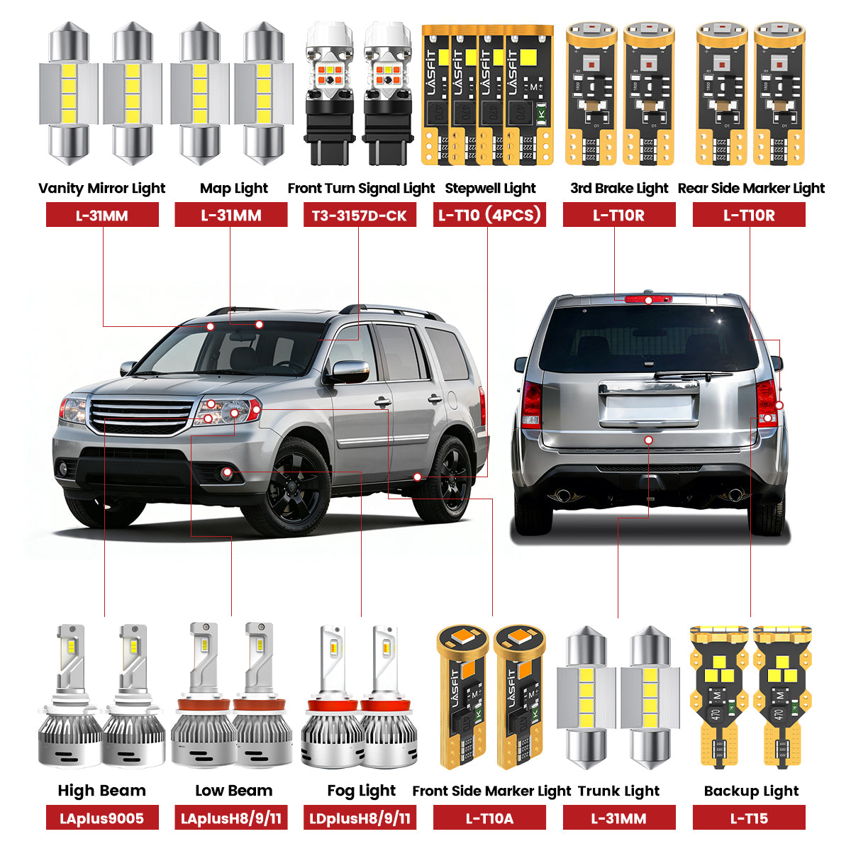 Lasfit led bulbs for 2009-2015 Honda Pilot