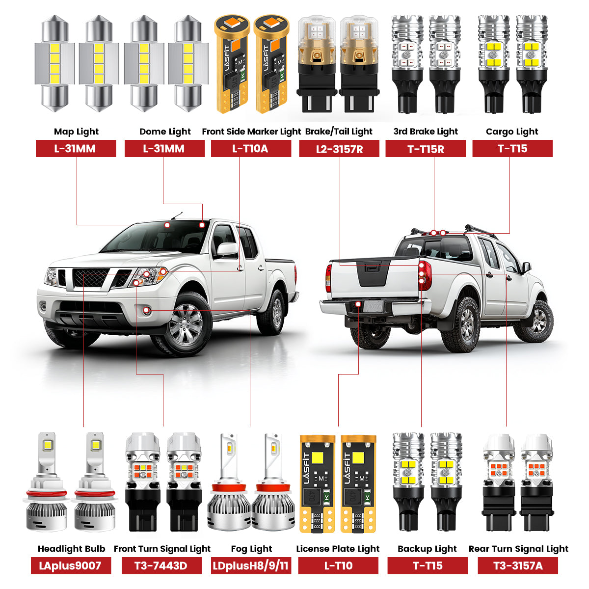 Lasfit combo package led bulbs for 2009-2021 nissan frontier