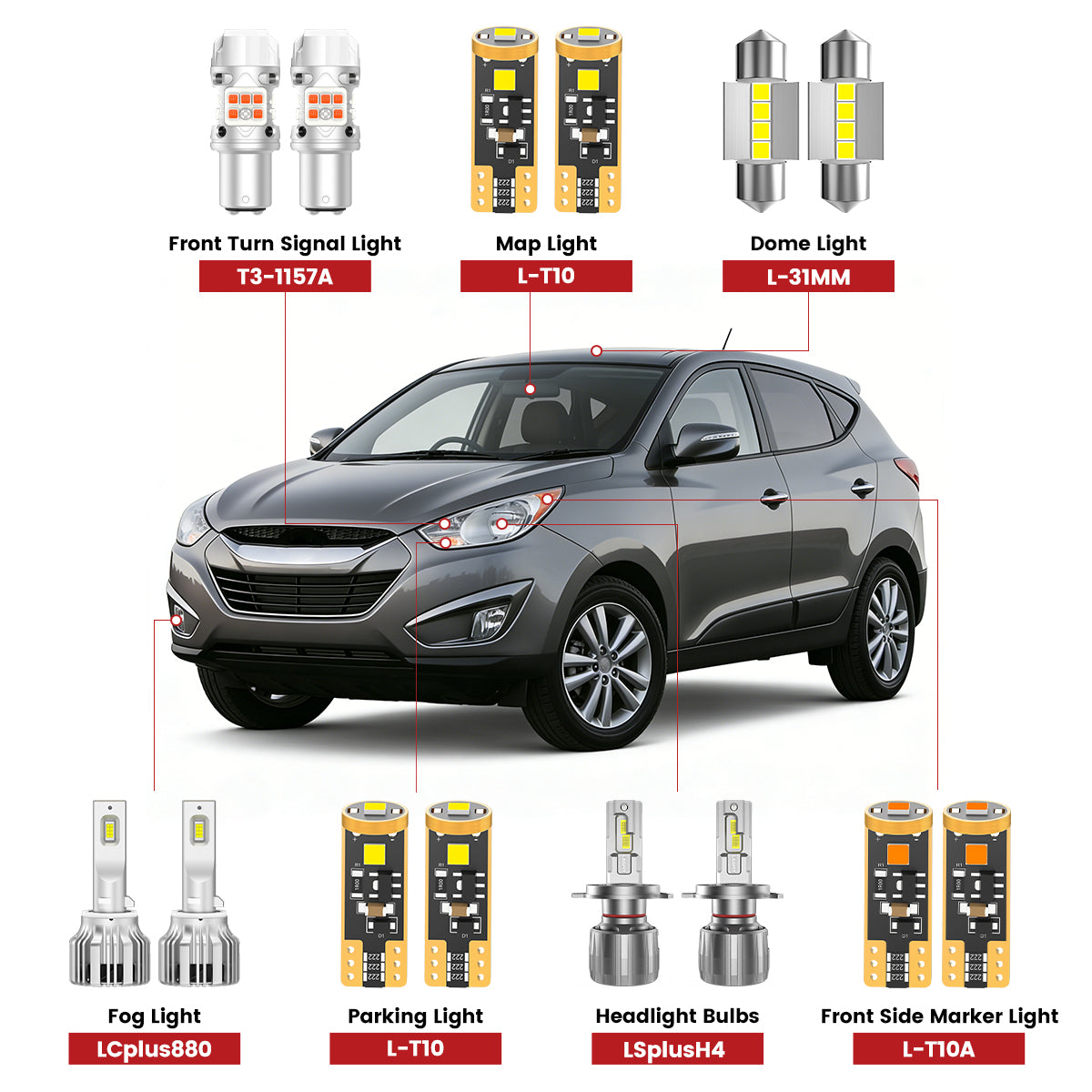 Lasfit led bulbs for 2010-2013 Hyundai Tucson