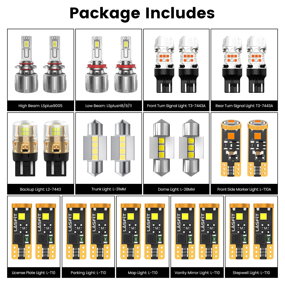 Lasfit combo package led bulbs fit for 2010-2015 Toyota Prius W/ Halogen Low Beam