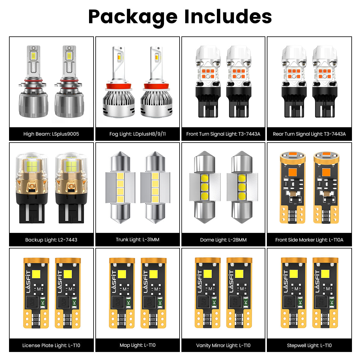 Lasfit combo package led bulbs fit for 2010-2015 Toyota Prius W/ LED Low Beam