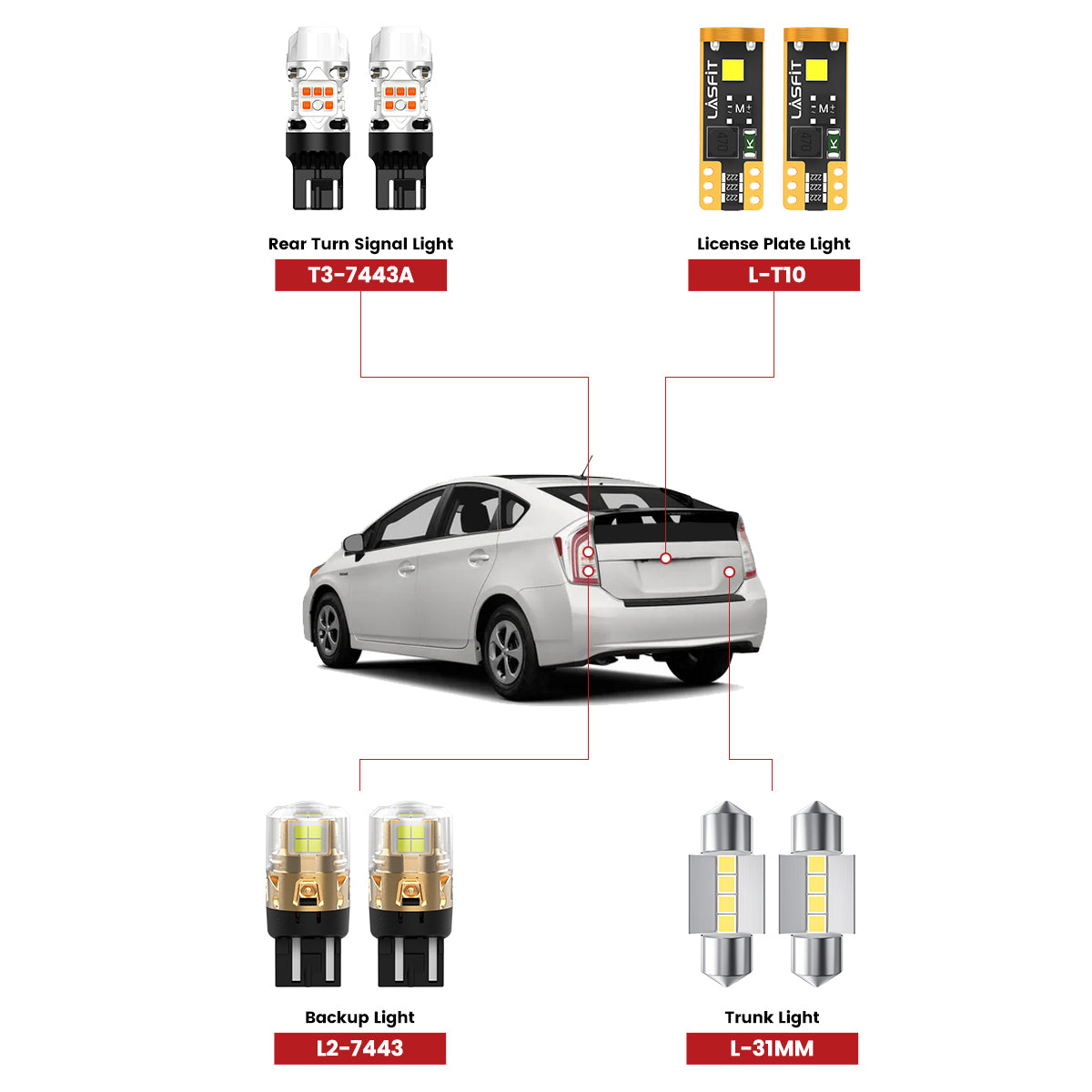 Lasfit rear led bulbs fit for 2010-2015 Toyota Prius