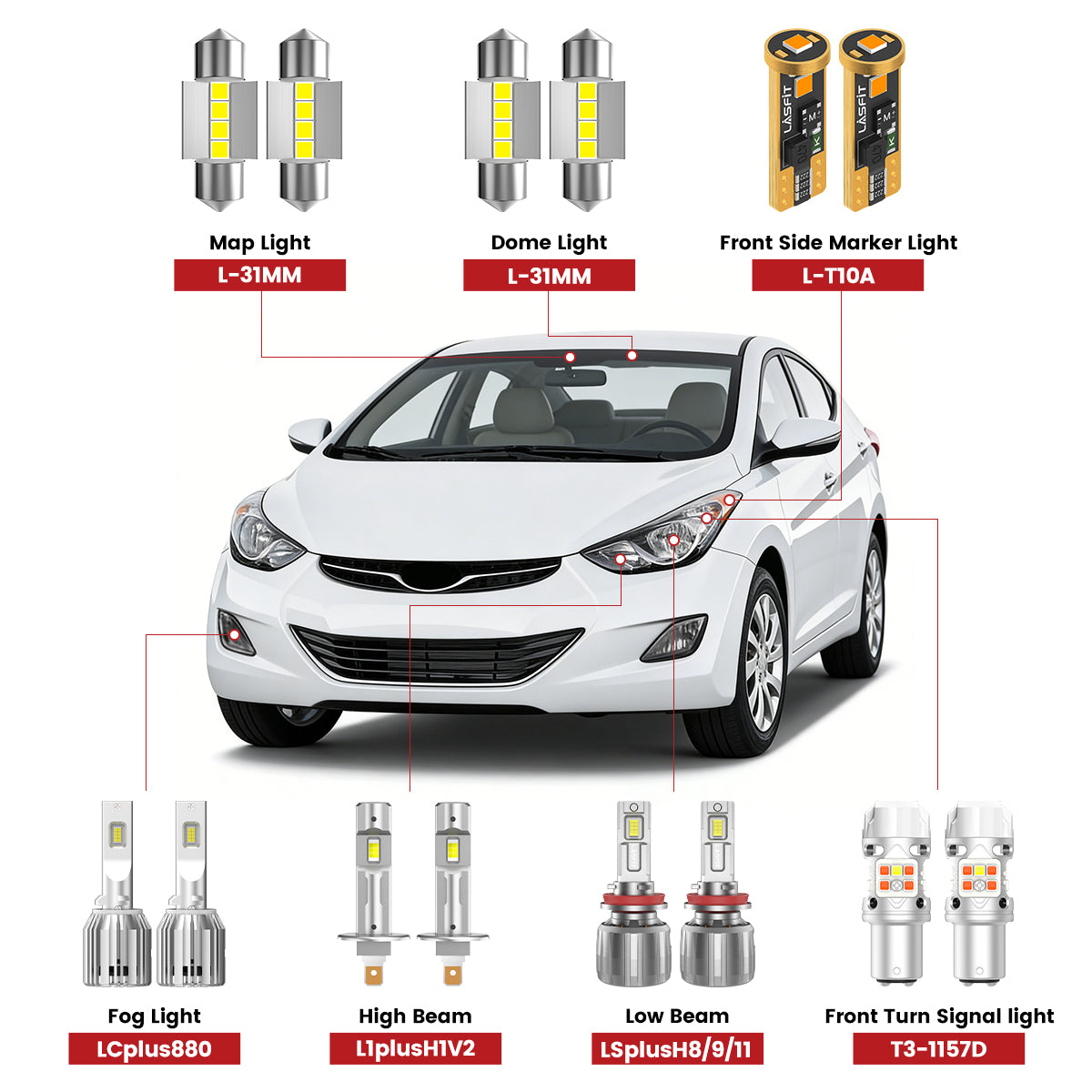 Lasfit led bulbs for 2011-2013 Hyundai Elantra