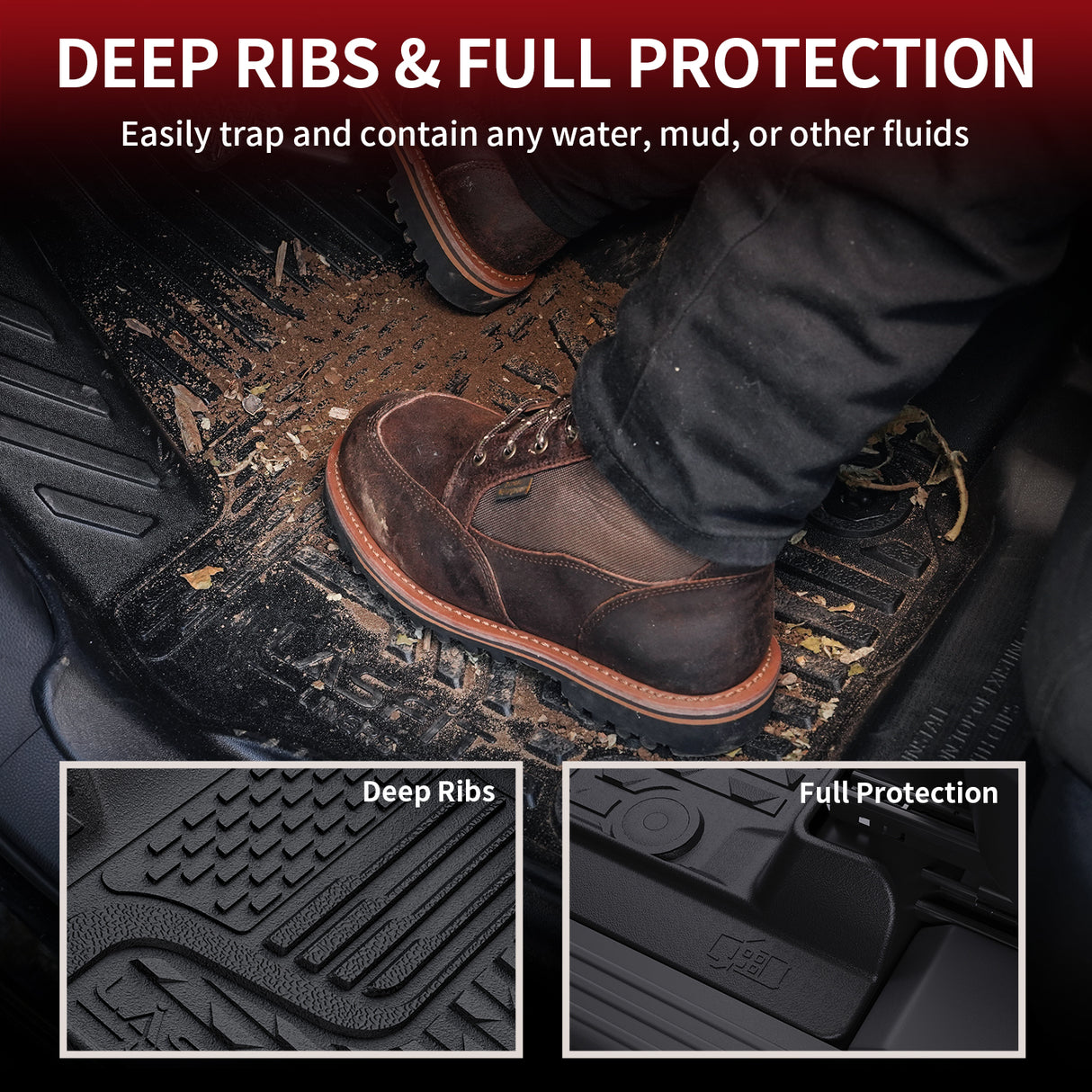 2019-2024 Dodge Ram 1500 Classic 1st Row Floor Mats Deep Ribs