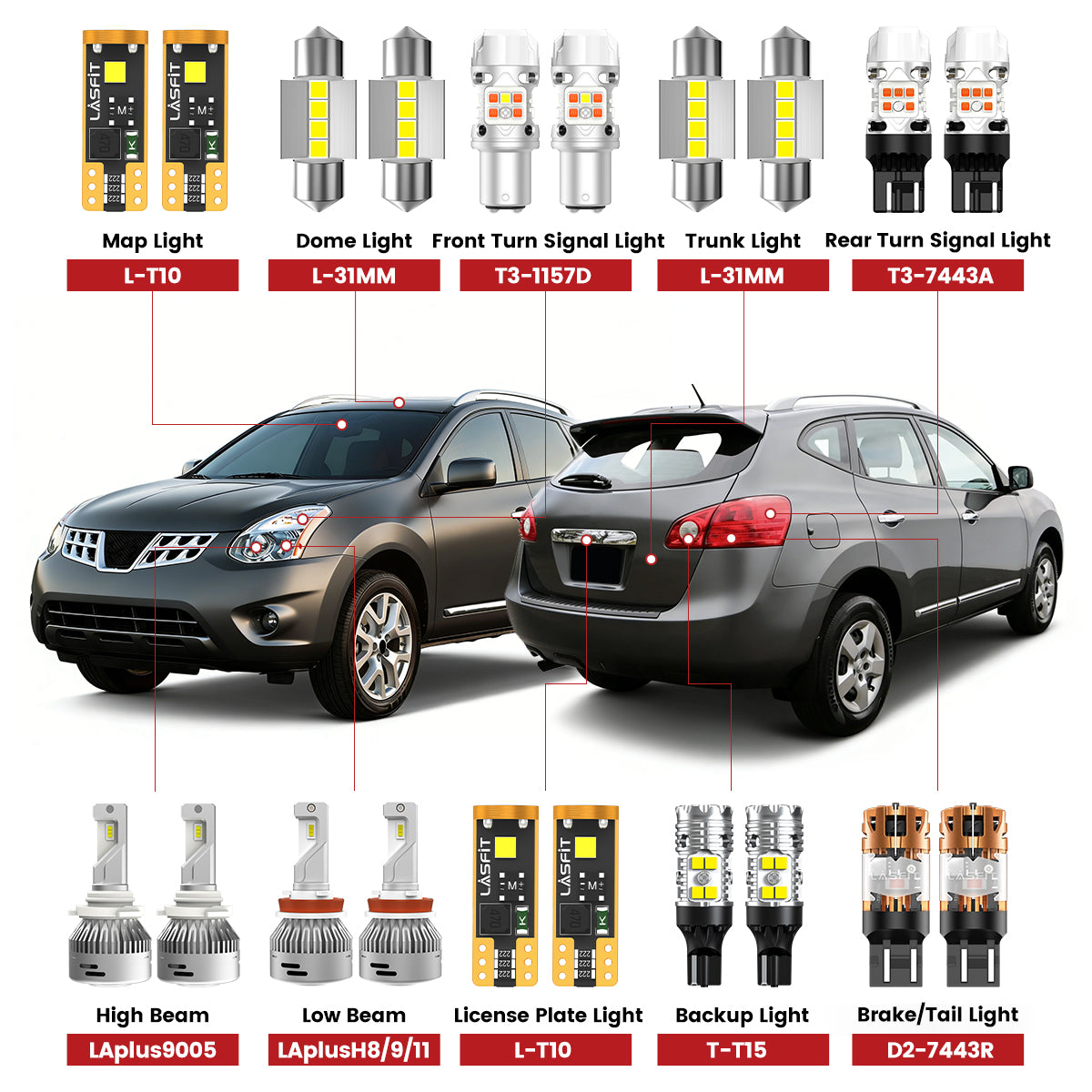 Lasfit led bulbs for 2014-2015 Nissan Rogue Select
