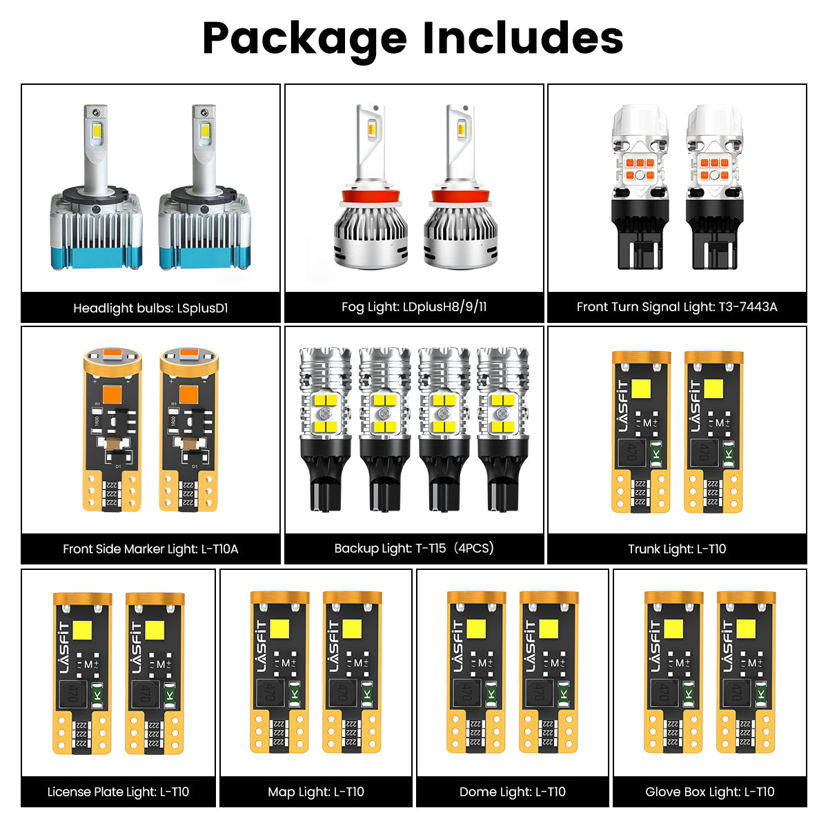 Lasfit combo package led bulbs for 2014-2016 Jeep Cherokee W/ HID Headlight Bulbs