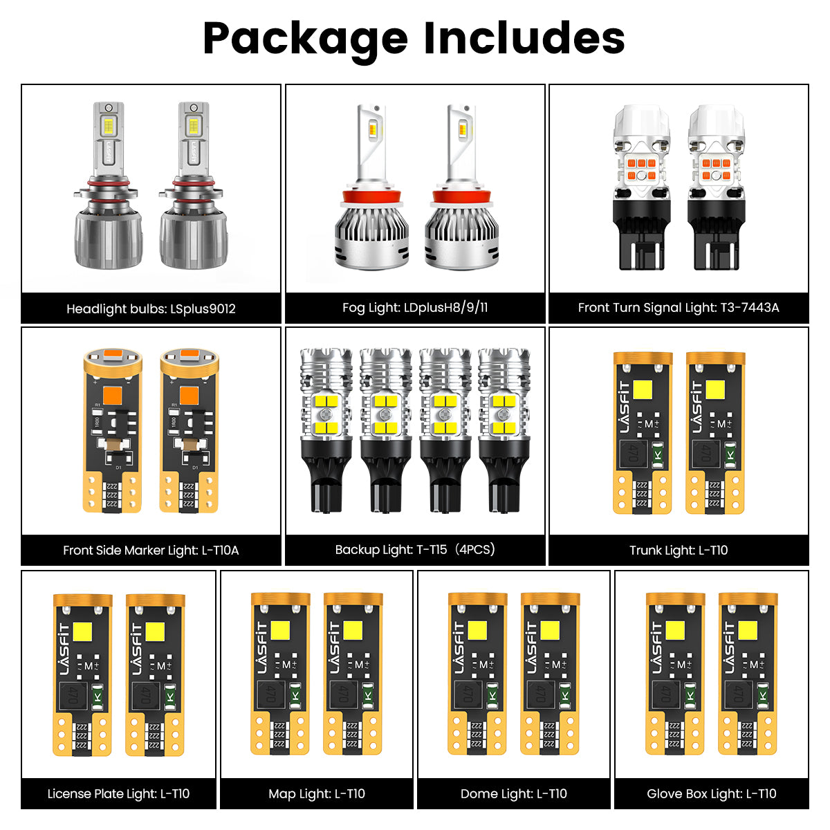 Lasfit combo package led bulbs for 2014-2016 Jeep Cherokee W/ Halogen Headlight Bulbs W/ Fog Lights