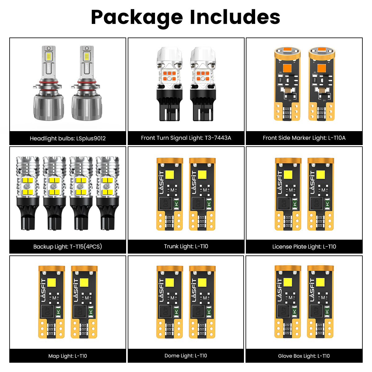 Lasfit combo package led bulbs for 2014-2016 Jeep Cherokee W/ Halogen Headlight Bulbs W/o Fog Lights