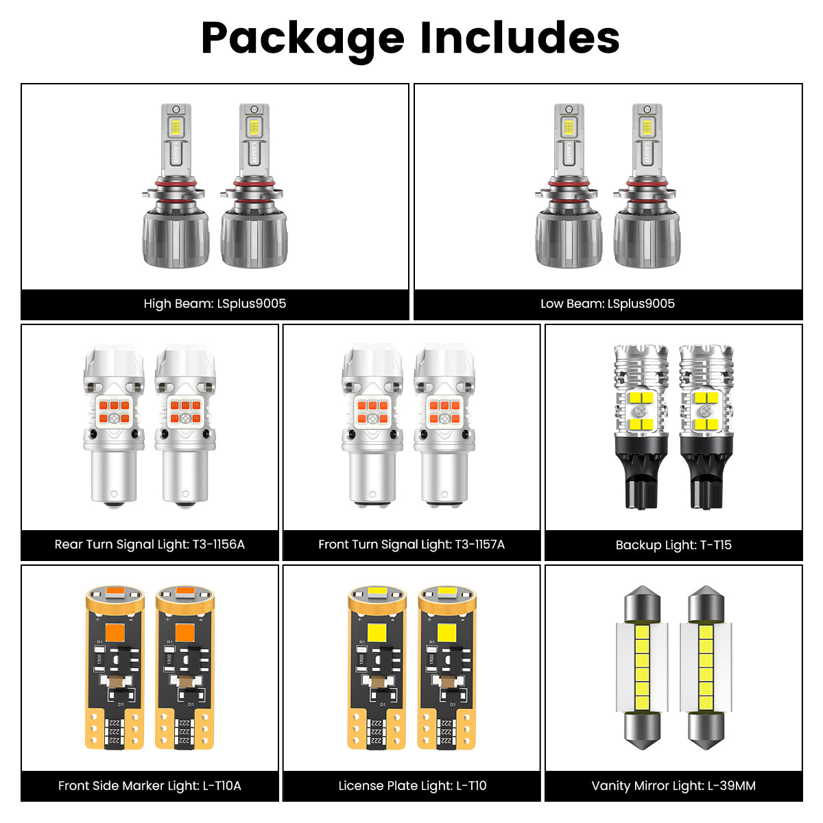 Lasfit combo package led bulbs for 2015-2017 Hyundai Sonata W/ Halogen Headlights(W/ LED Tail Light)