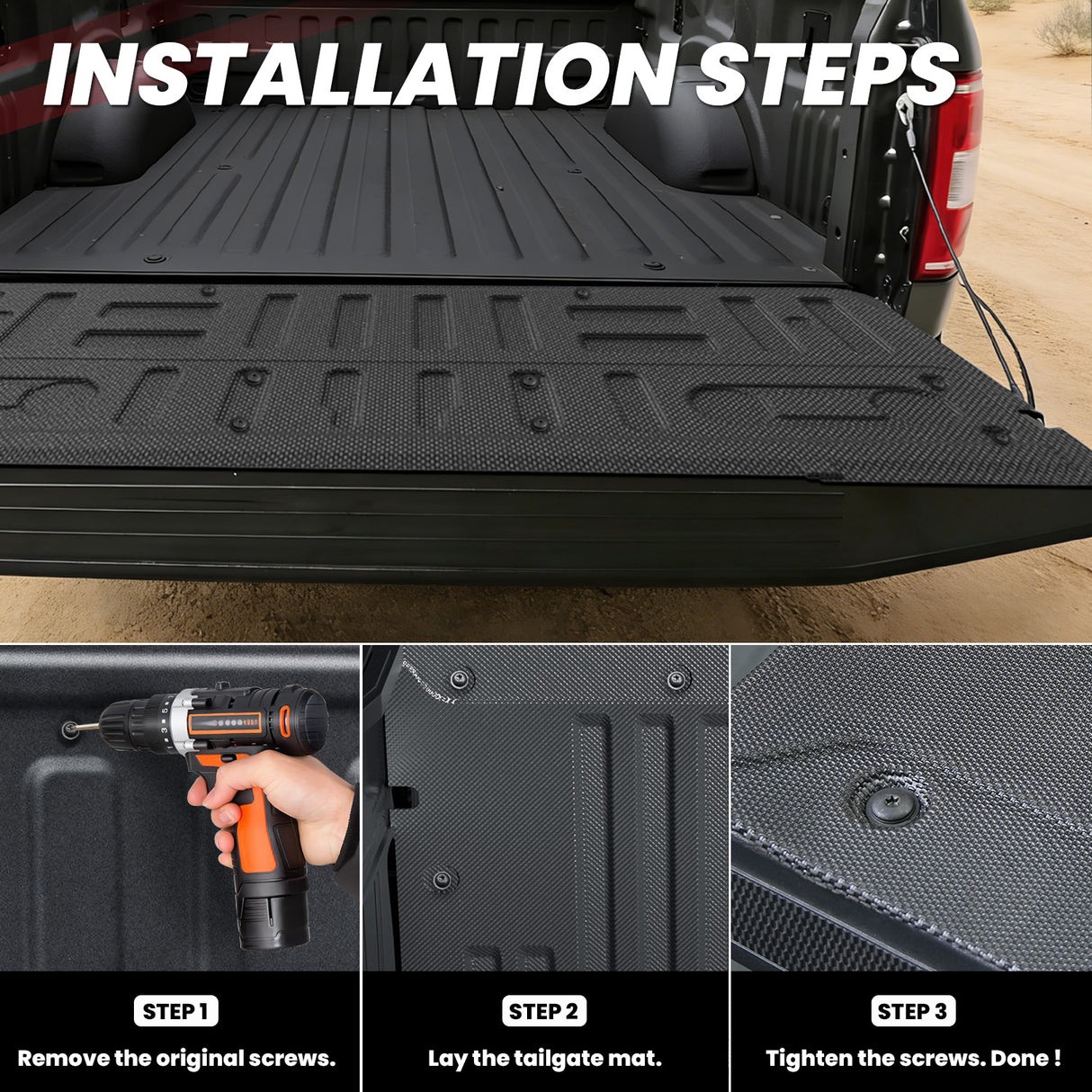 Fit for 2015-2020 Ford F-150 Tailgate Mat Installation Steps