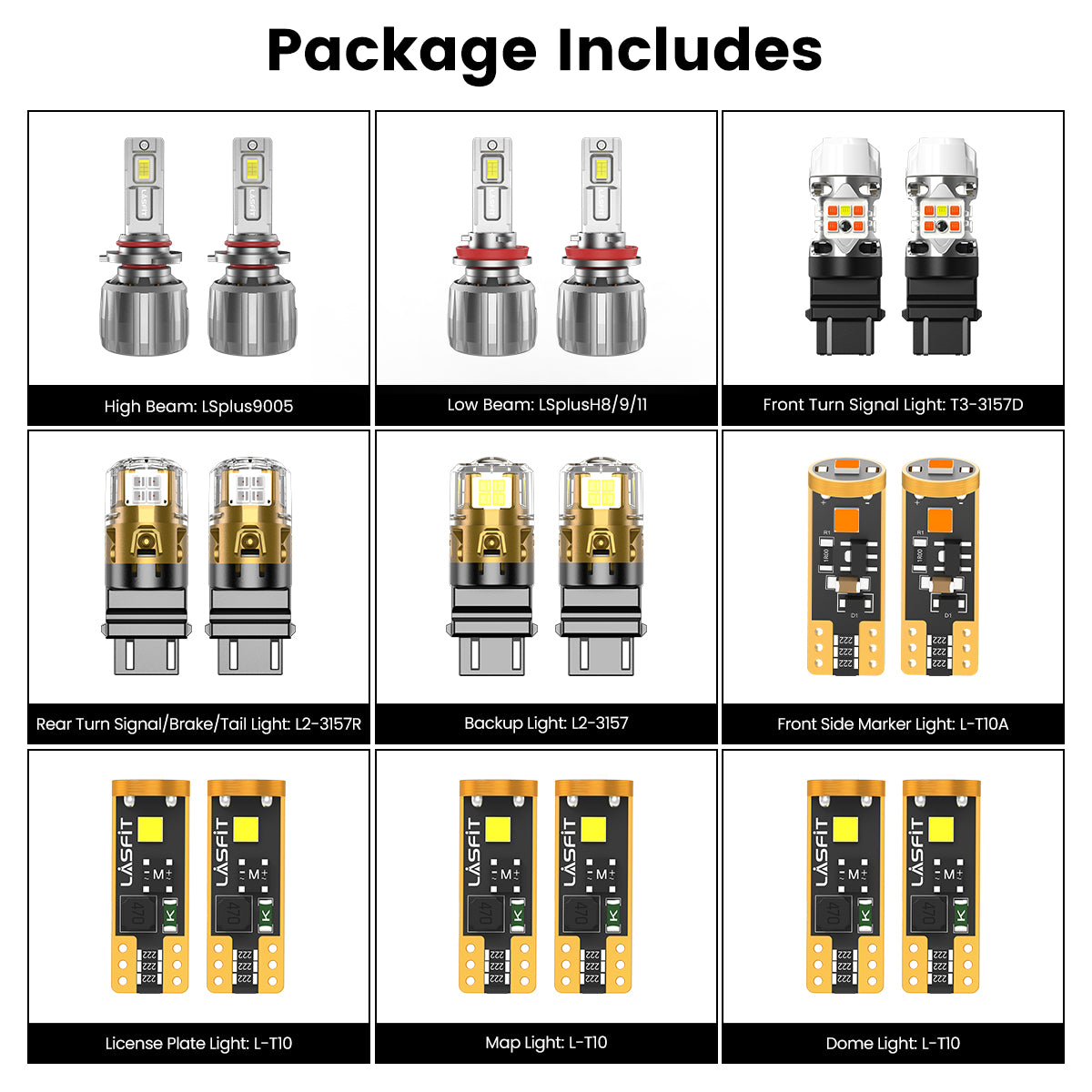 Lasfit combo package led bulbs for 2015-2025 Ford Transit-150/250/350 With Halogen Headlights W/o Fog Lights