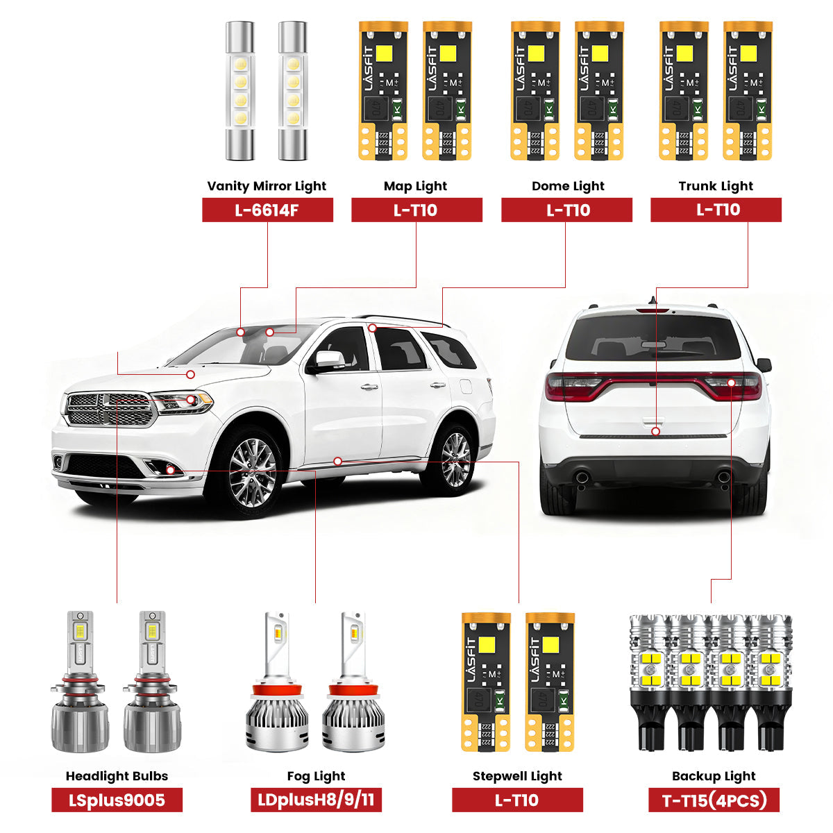 Lasfit led bulbs for 2016-2020 Dodge Durango