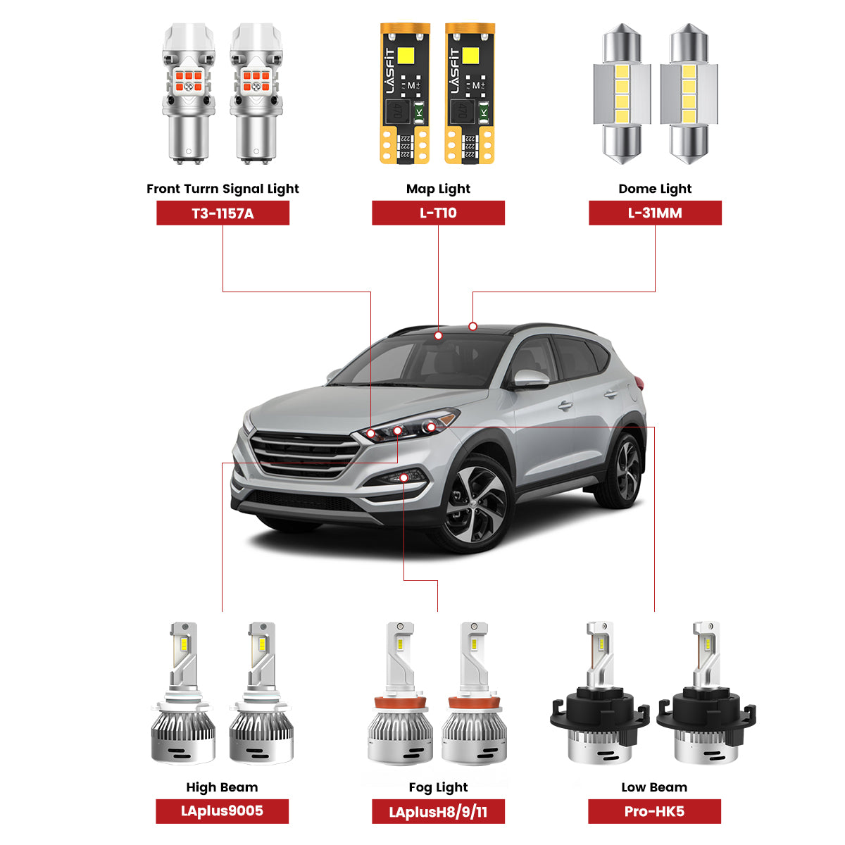 2016-2021 Hyundai Tucson front led bulbs