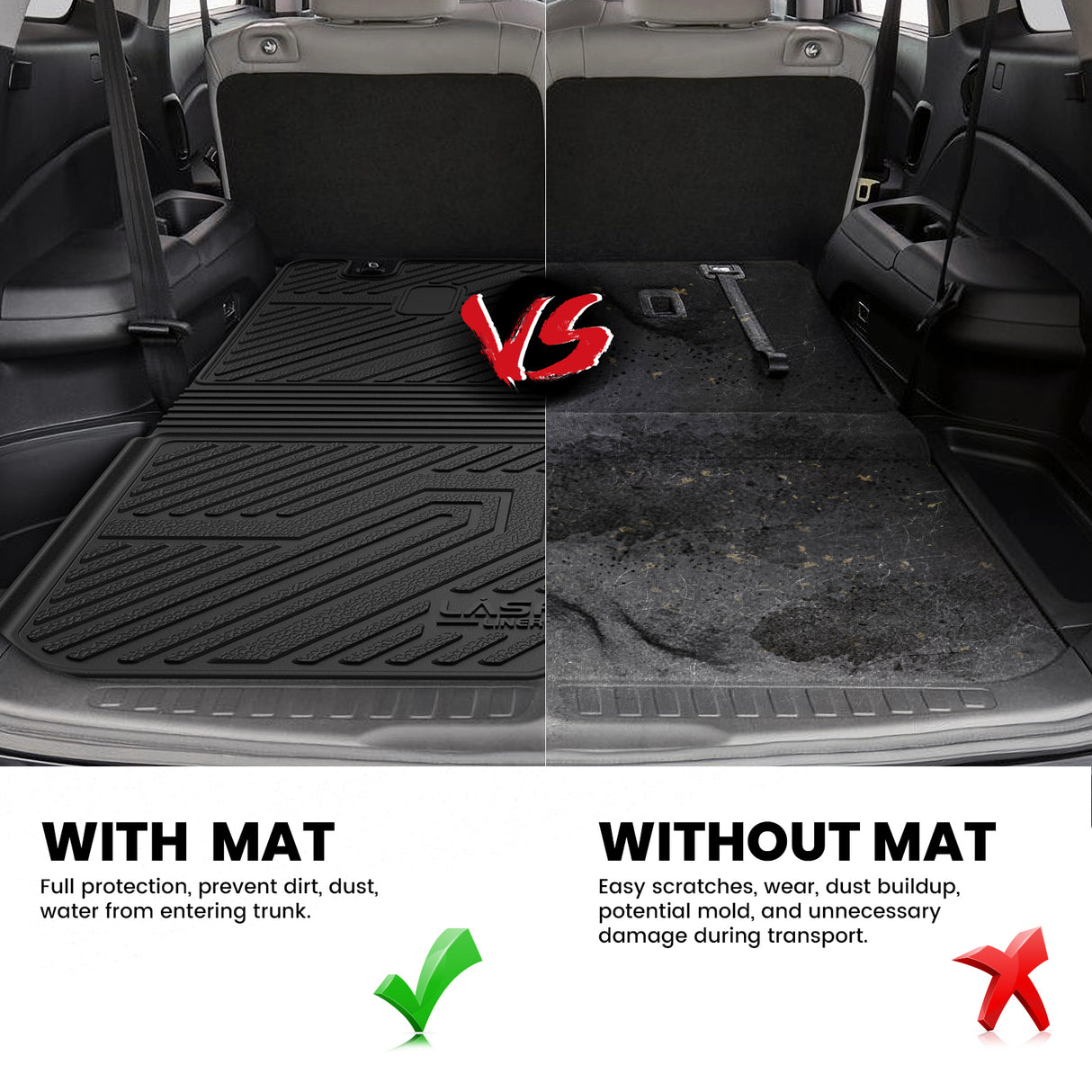 Fit for 2016-2022 Honda Pilot Floor Mats / Cargo / Seatback Mat, Cargo Mat Fit in Highest Position Only