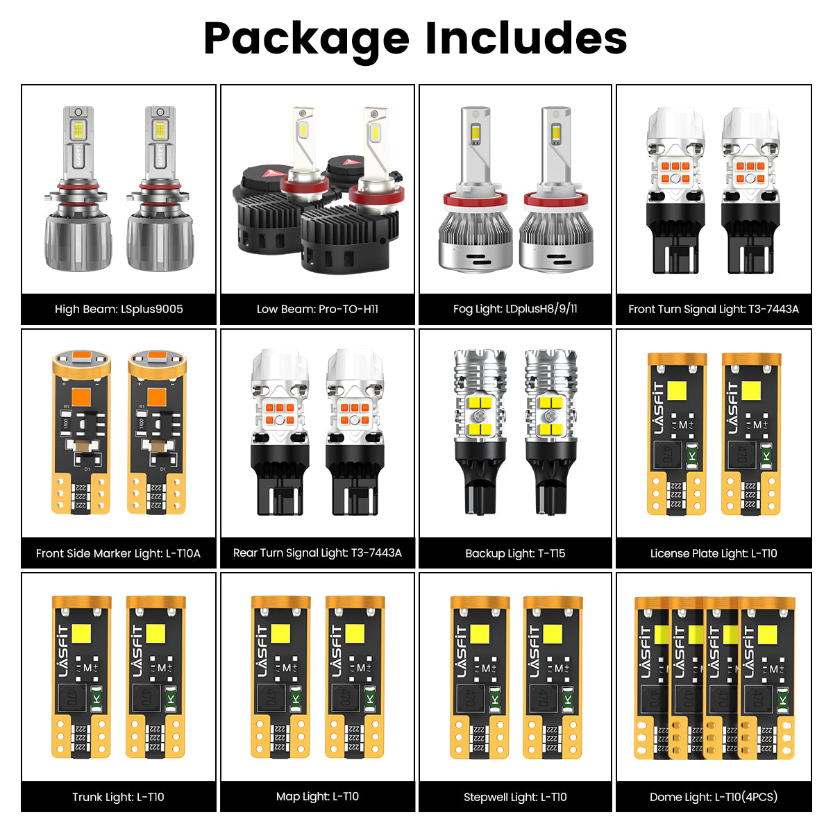 Lasfit combo package led bulbs for 2017-2019 Toyota Highlander SE/Limited/Hybrid Limited/Limited Platinum/Hybrid Limited Platinum