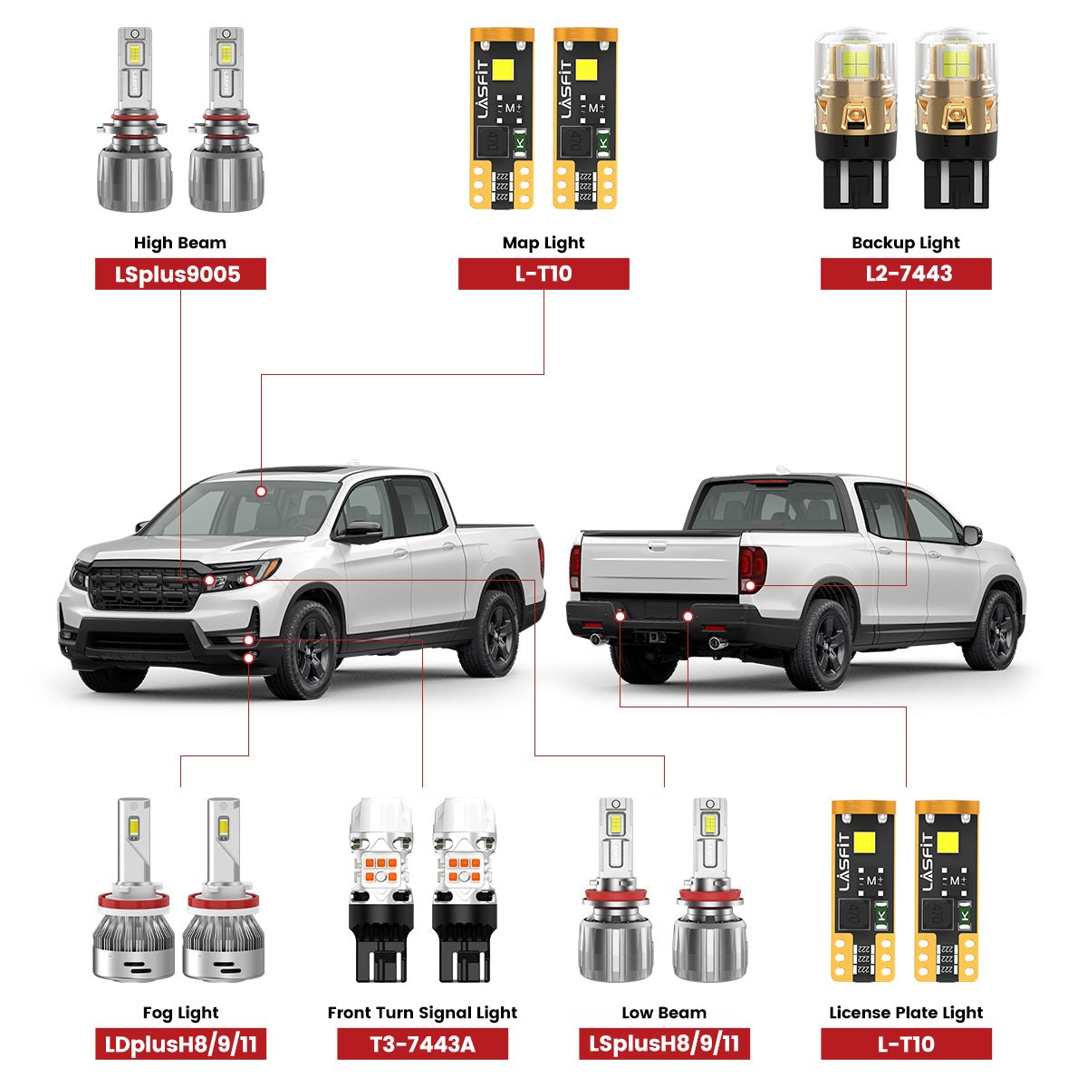 Lasfit led bulbs for 2017-2025 Honda Ridgeline