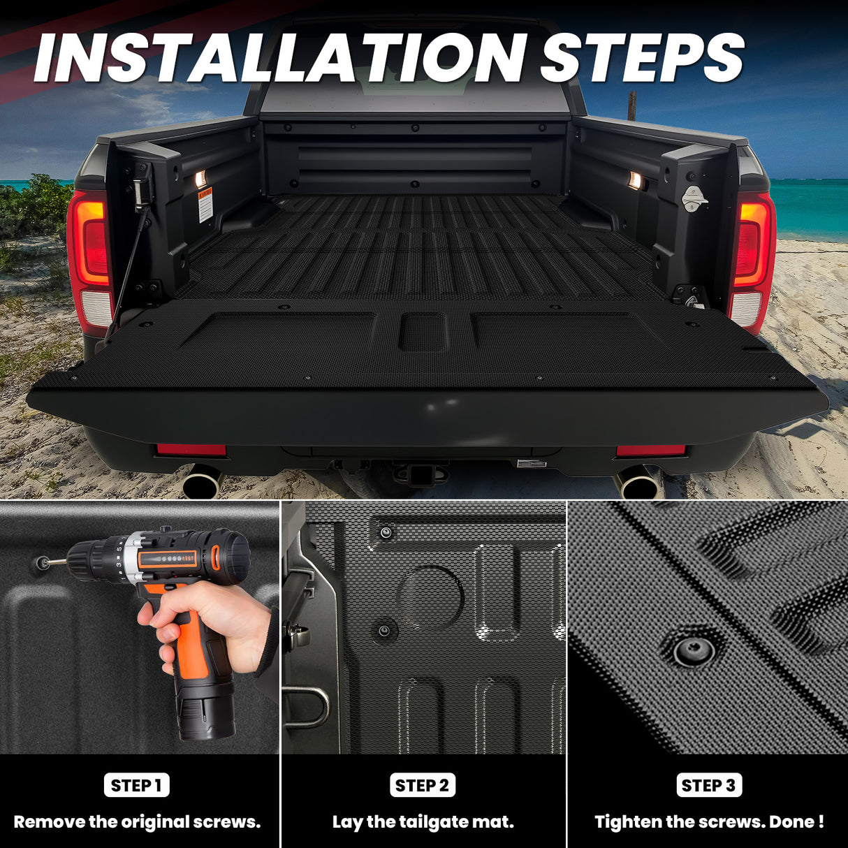 2017-2026 Honda Ridgeline 5.3FT(64") Heavy Duty Tailgate Mat Installation Steps