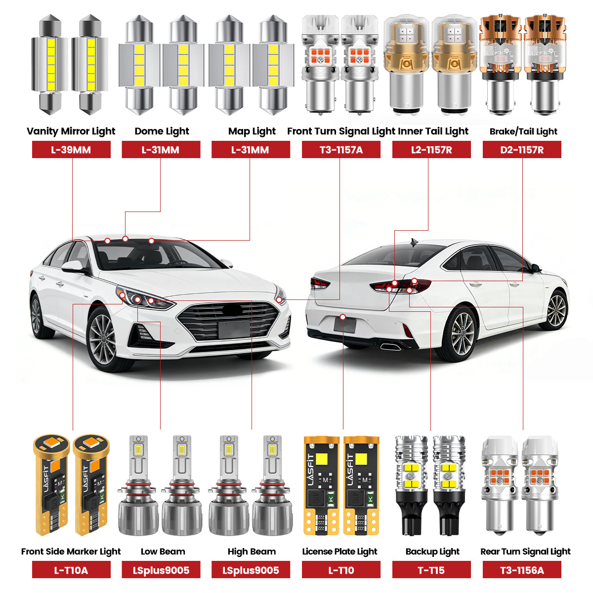 Fit for 2018-2019 Hyundai Sonata The Brightest LED Bulbs Upgrade