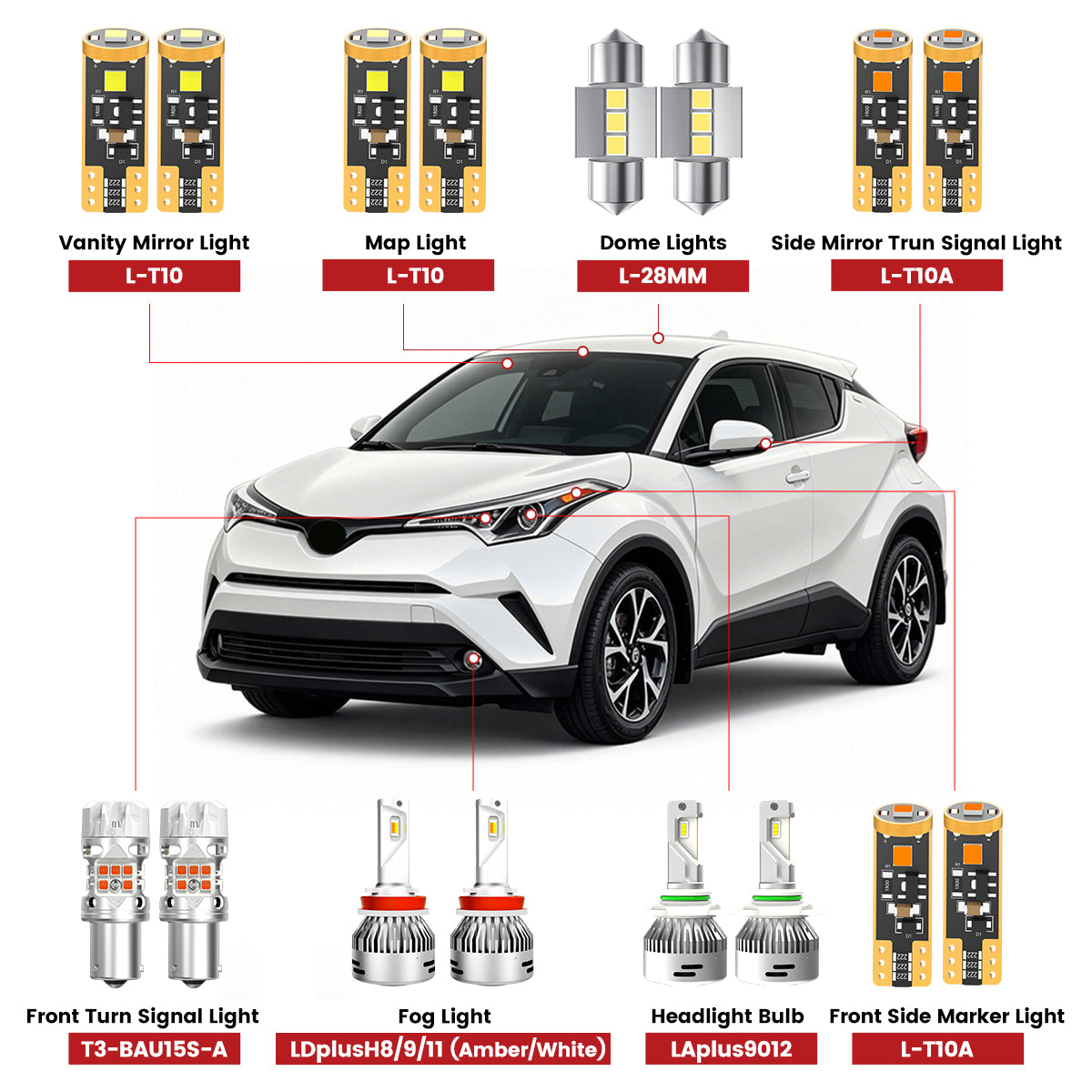 Lasfit front led bulbs for 2018-2019 toyota chr