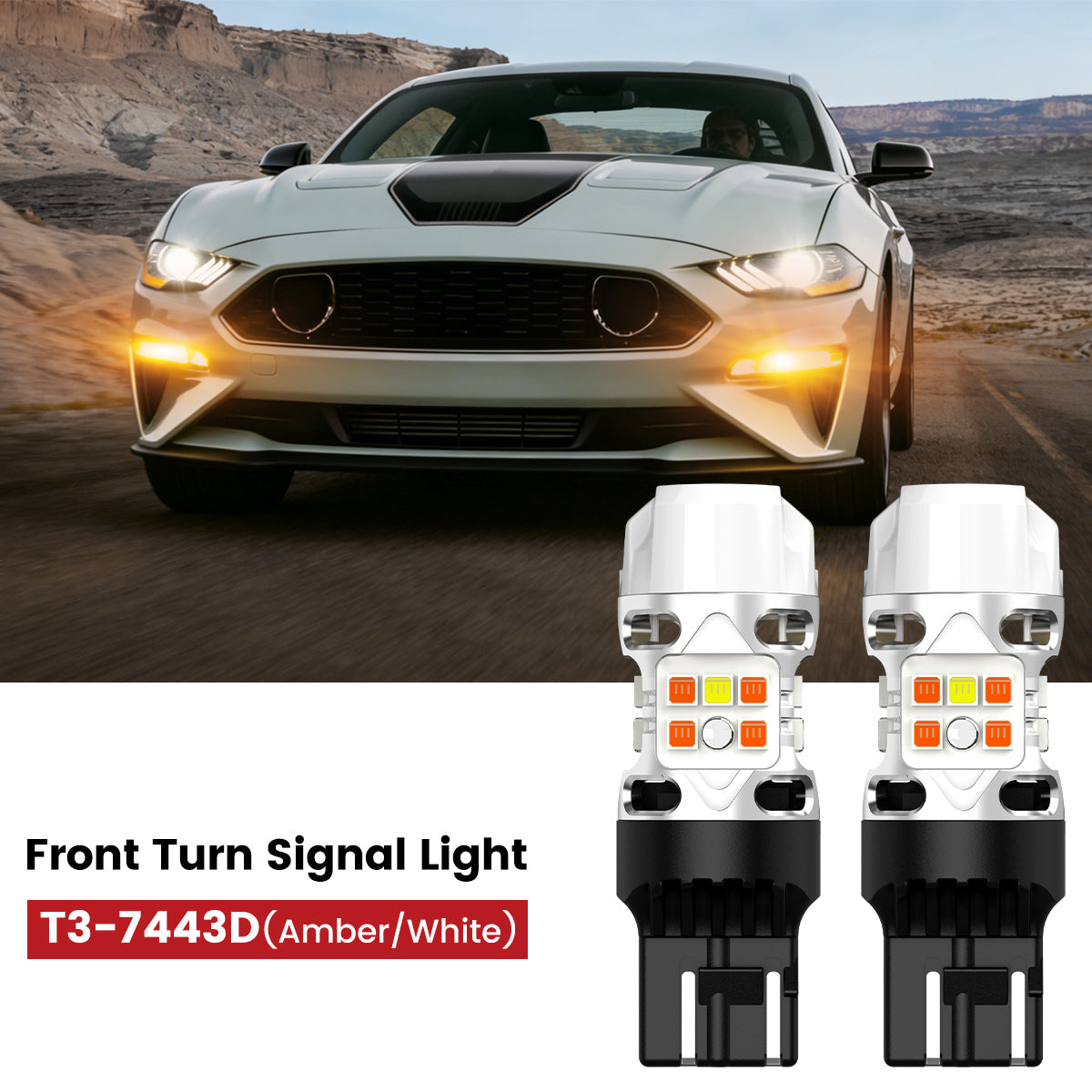 Lasfit 7443 led front turn signal lights fit for 2018-2023 Ford Mustang