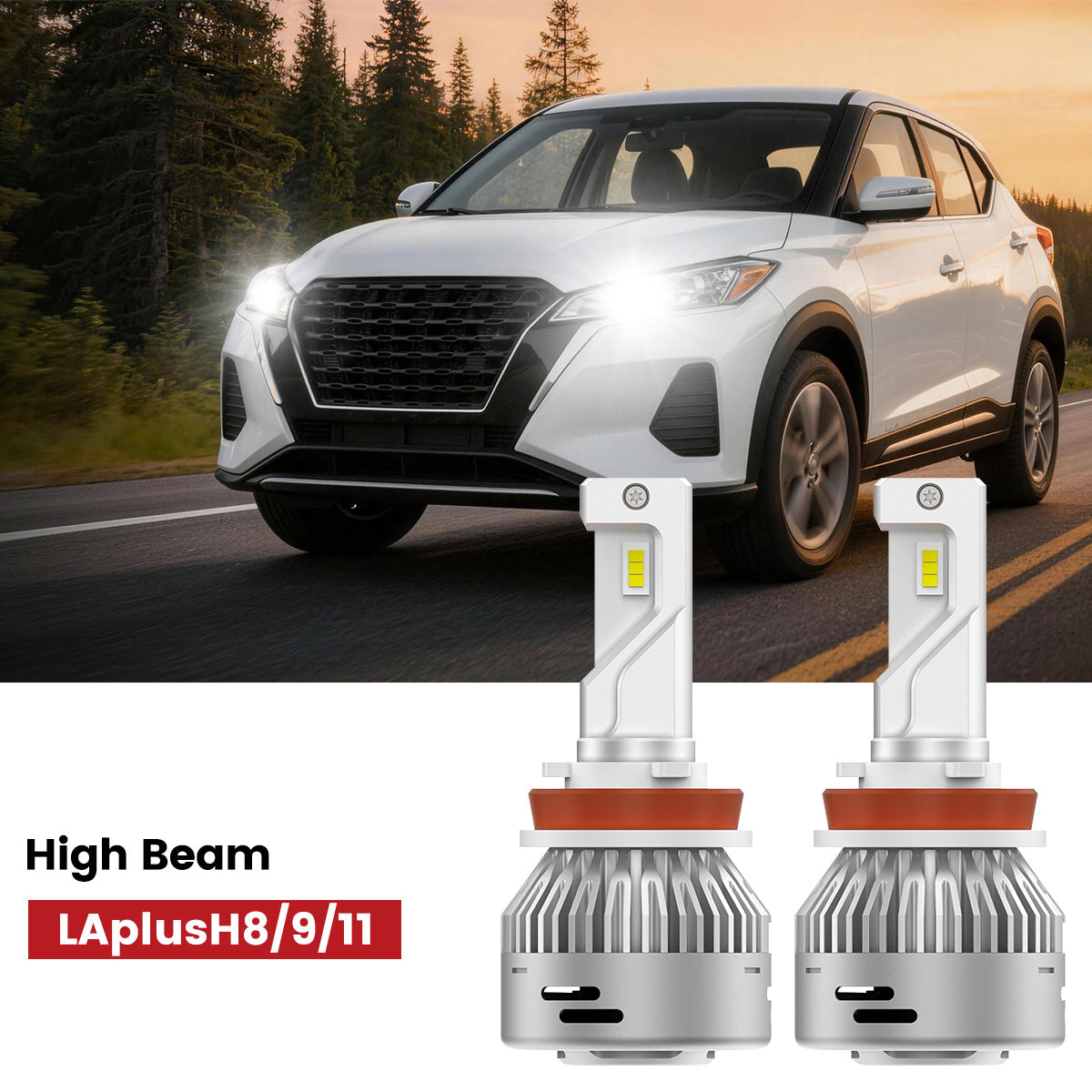 H11 LED high beam bulbs for 2018-2024 Nissan Kicks