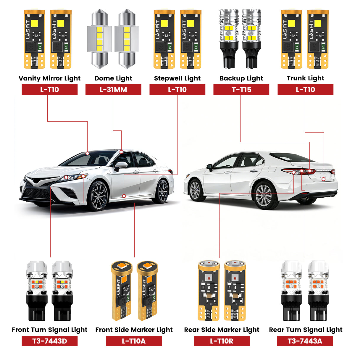 Lasfit led bulbs for 2018-2024 Toyota Camry