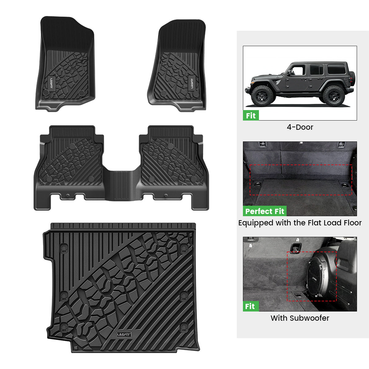 2018-2025 Jeep Wrangler JL Floor Mats 4-doors With Subwoofer