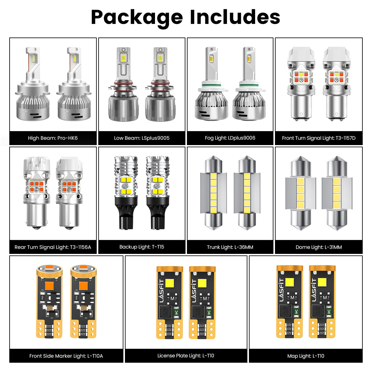 Lasfit combo package led bulbs for 2019-2021 Kia Forte EX/GT-Line/S