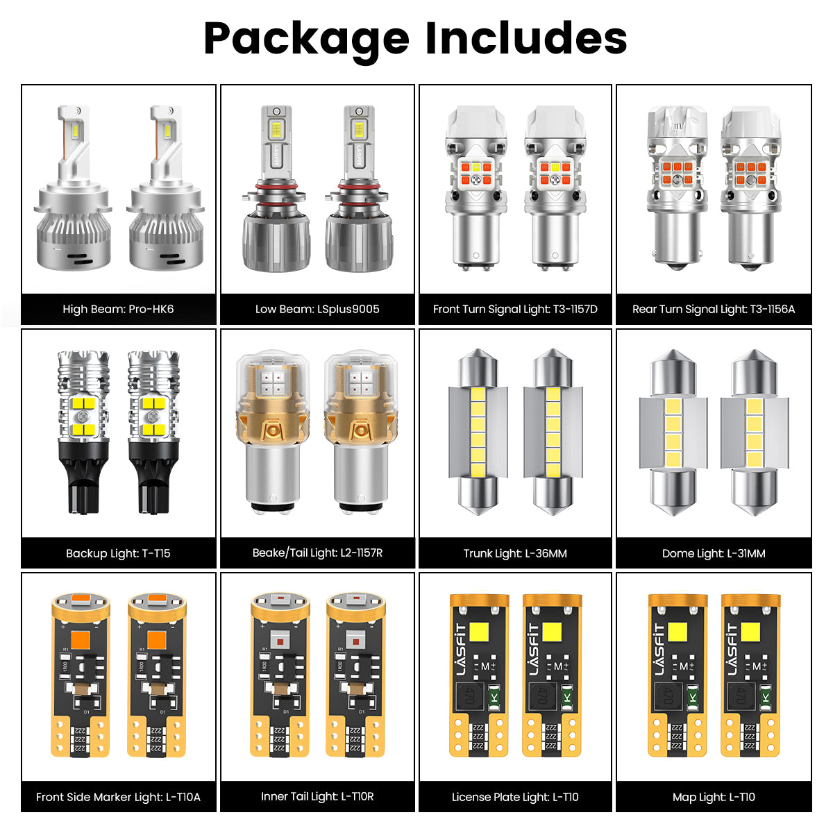 Lasfit combo package led bulbs for 2019-2021 Kia Forte FE/LXS