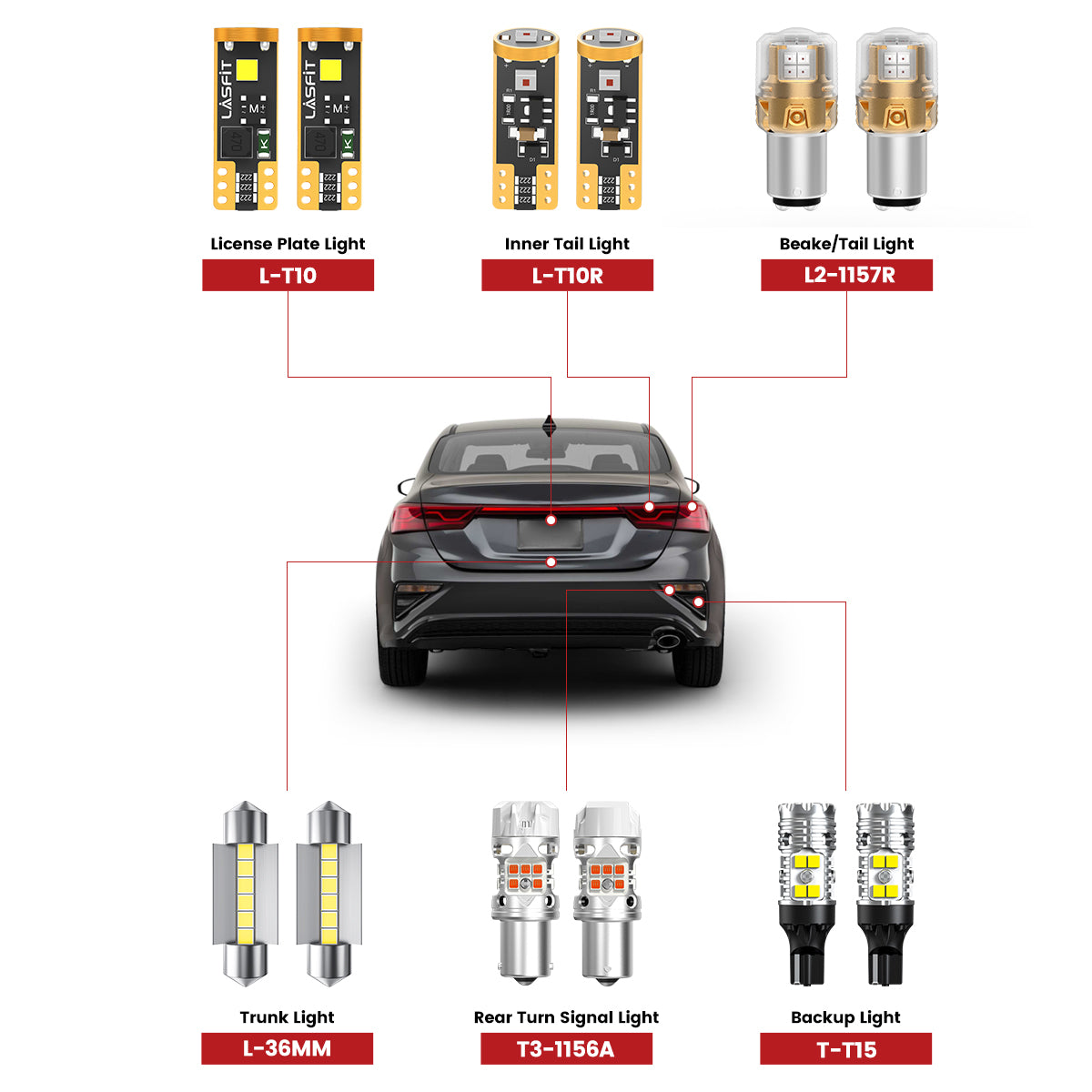 Lasfit rear led bulbs for 2019-2021 Kia Forte