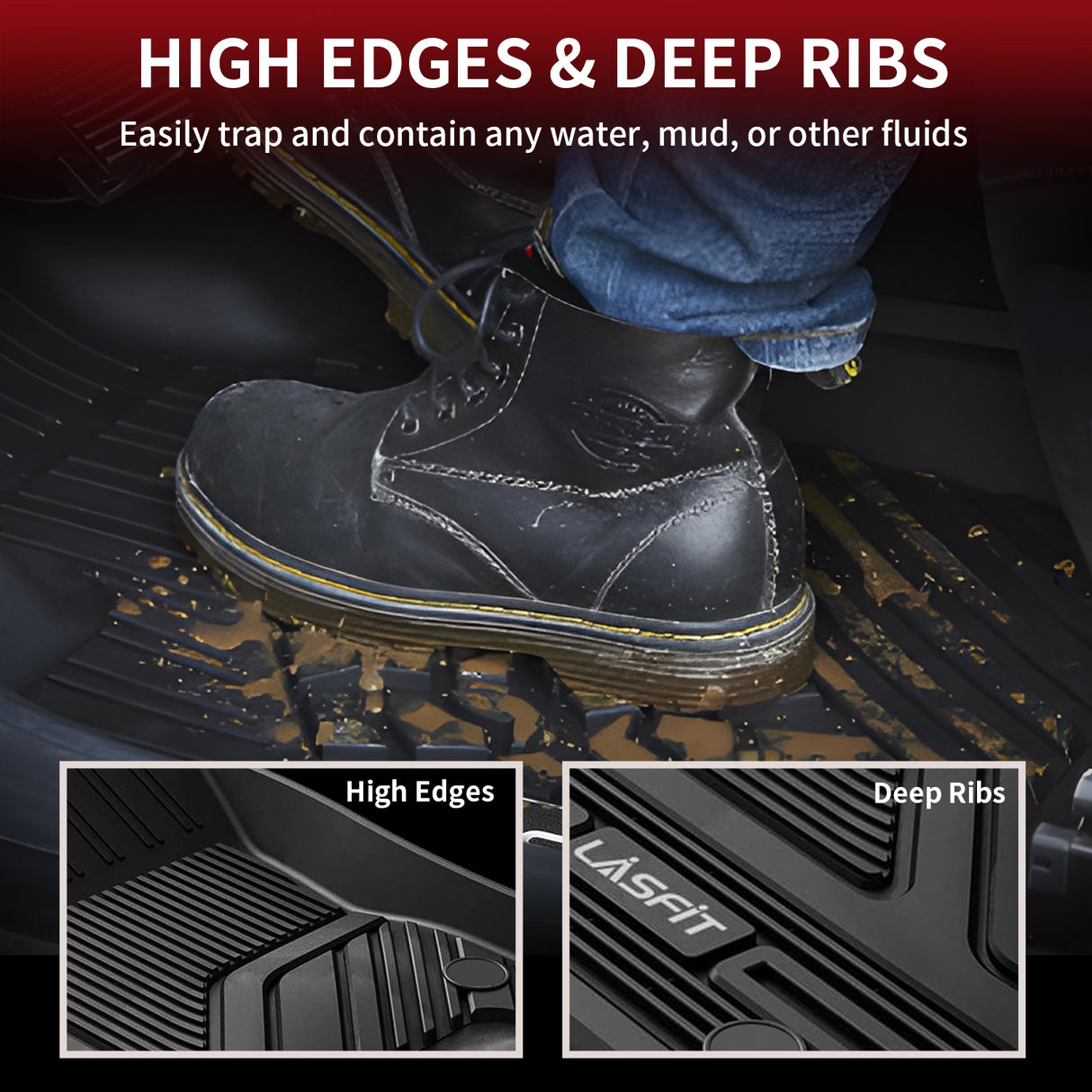 2019-2024 Ram 1500 1st Row Floor Mats High Edges Deep Ribs