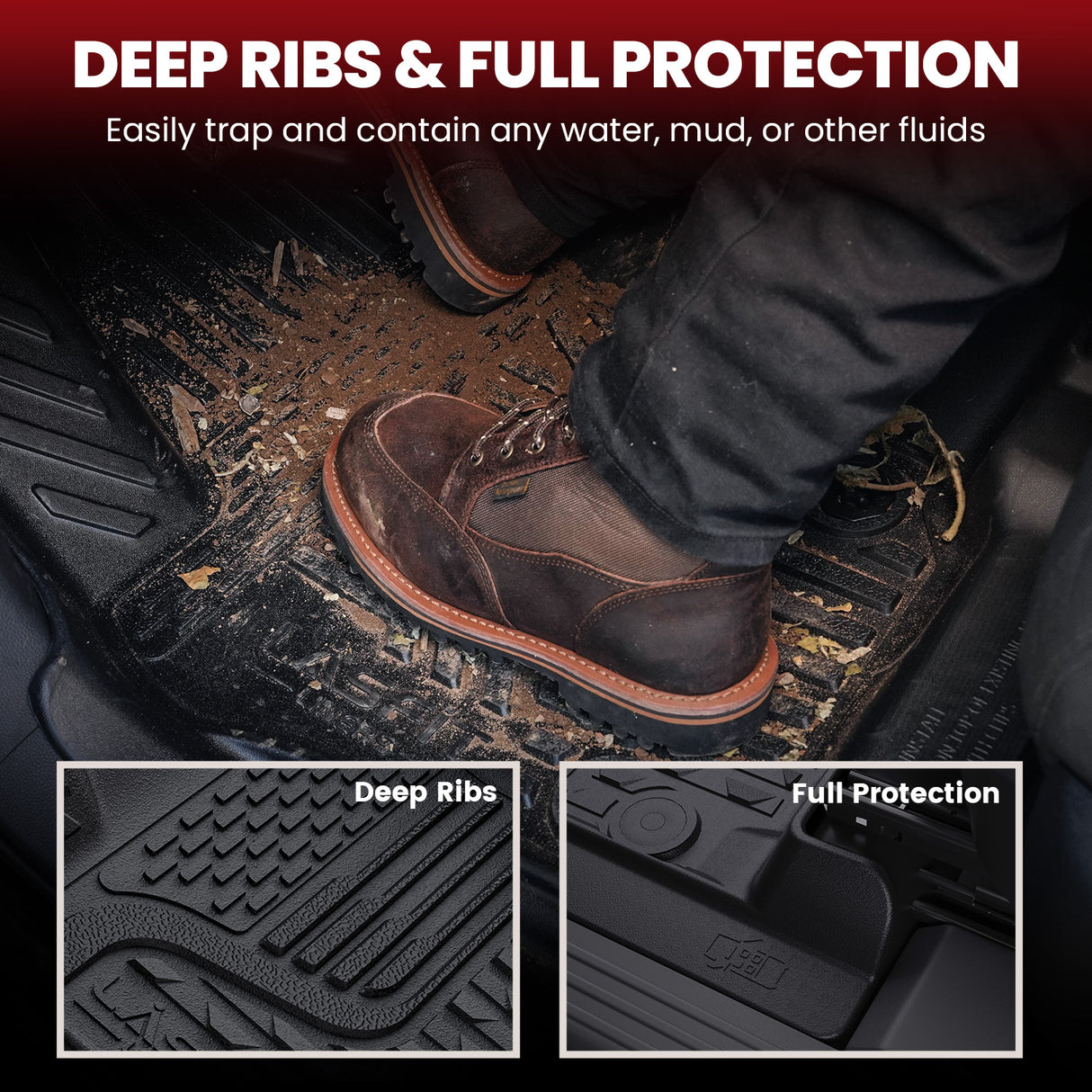 2019-2024 Ram 1500 Floor Mats Crew Cab Without Storage Fit Bench Seat Deep Ribs Full Protection