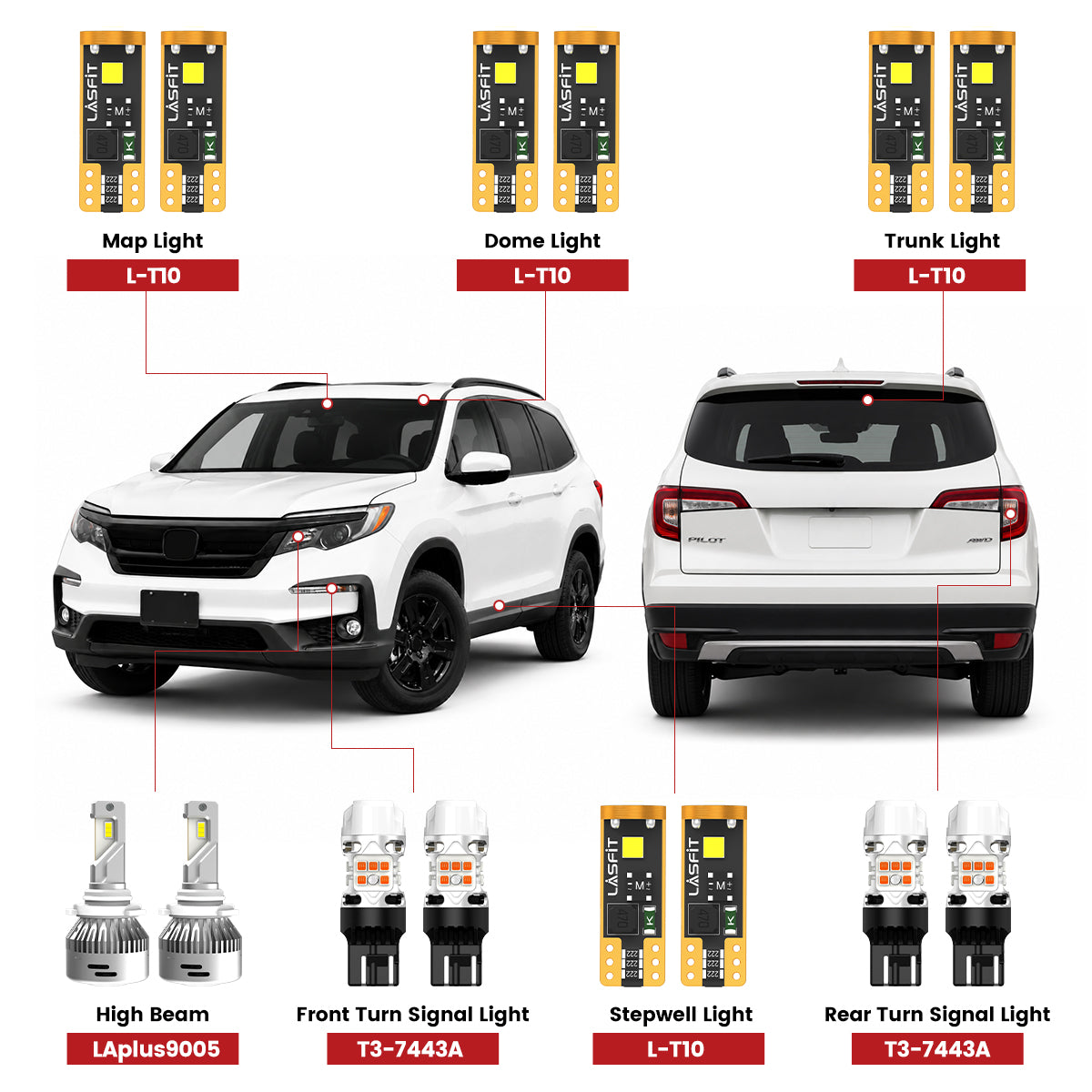 Lasfit led bulbs for 2019-2026 Honda Pilot
