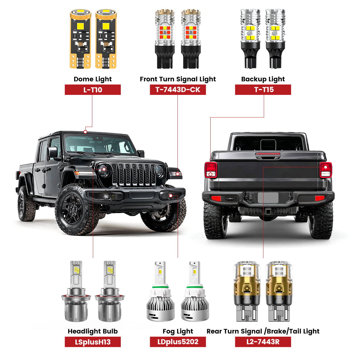 Lasfit led bulbs for 2020-2025 Jeep Gladiator