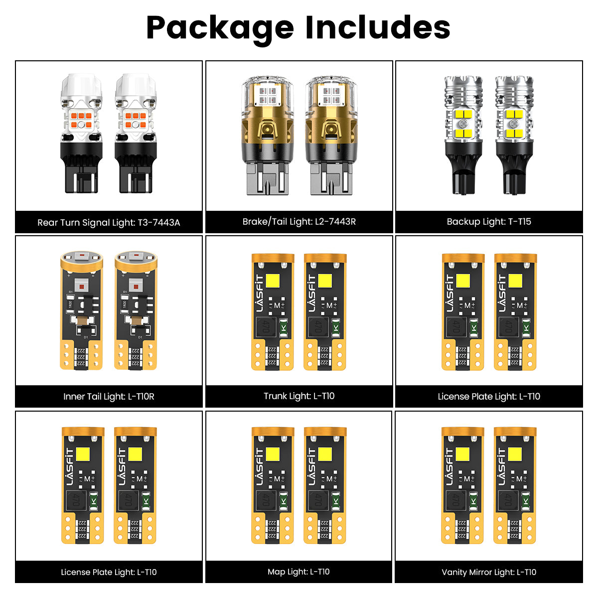 Lasfit combo package led bulbs for 2020-2025 Nissan Sentra W/ Halogen Headlights W/o Front Turn Signal Lights