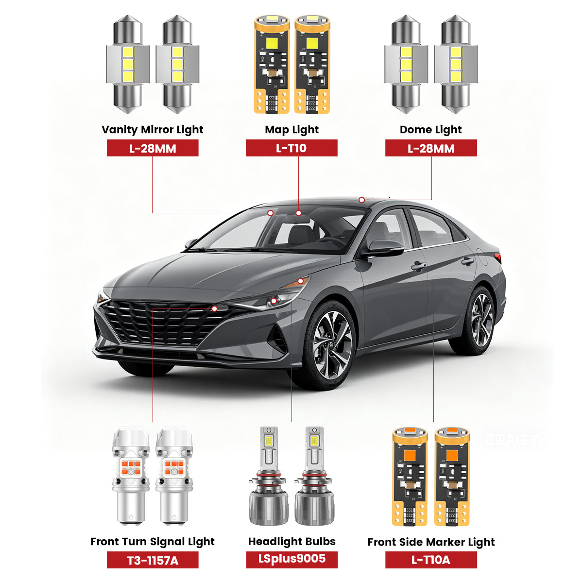 Lasfit front led bulbs fit for 2021-2023 Hyundai Elantra