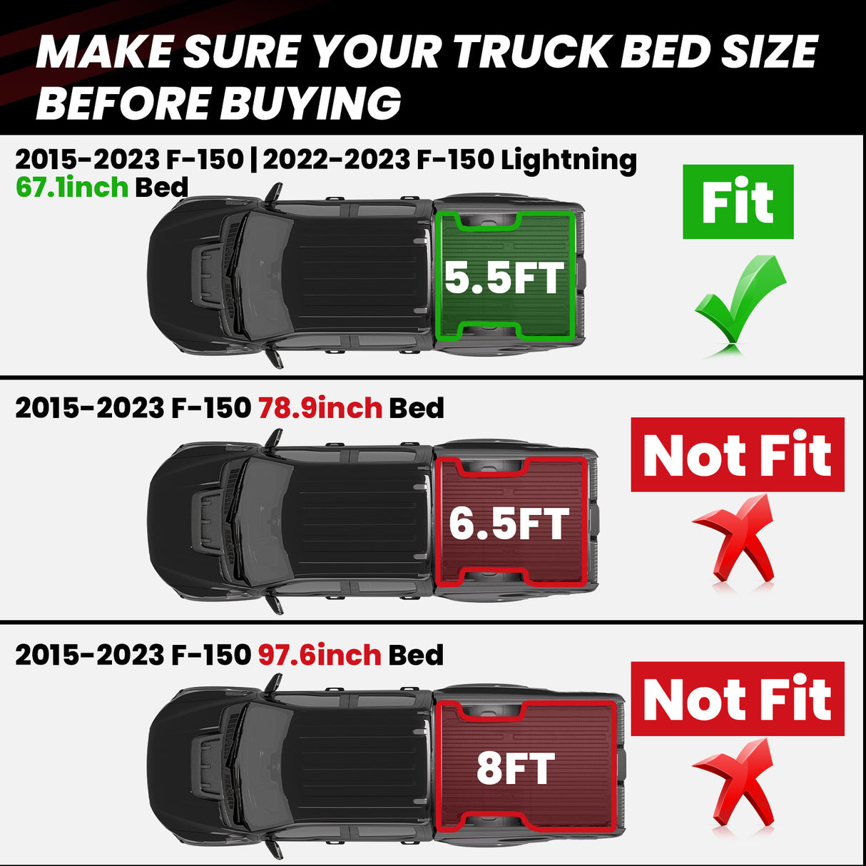Fit for 2021-2023 Ford F-150 & F-150 Lightning 5.5' Bed & Tailgate (Without Work Surface) Mats Fitment