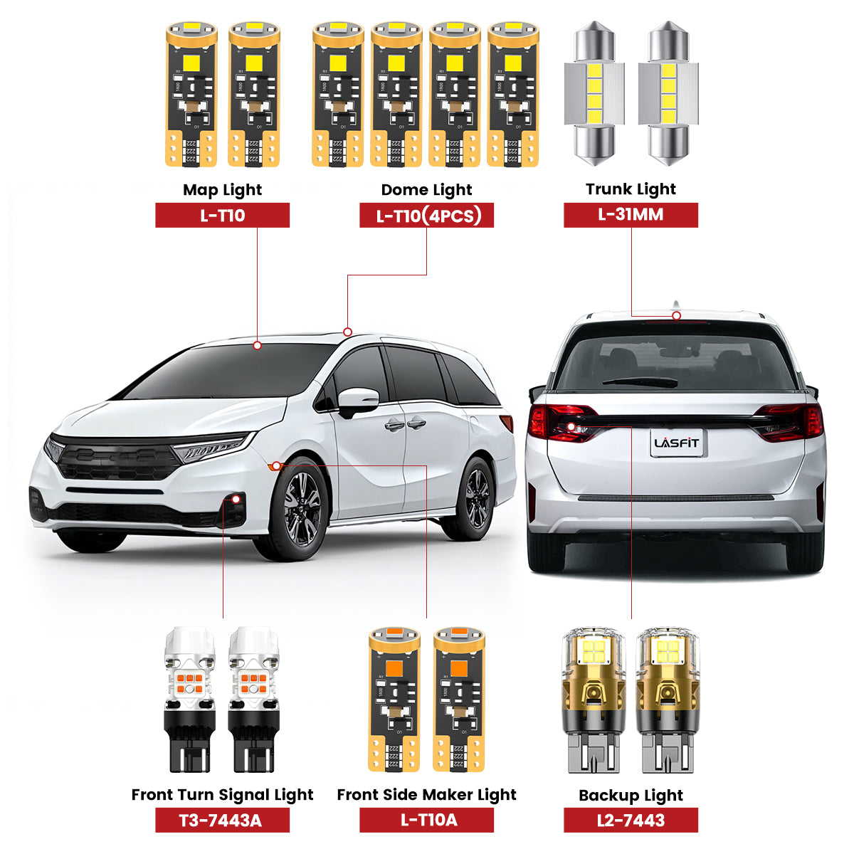 Lasfit led bulbs for 2021-2025 Honda Odyssey