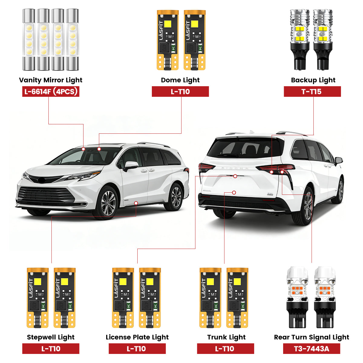 Lasfit led bulbs for 2021-2026 Toyota Sienna